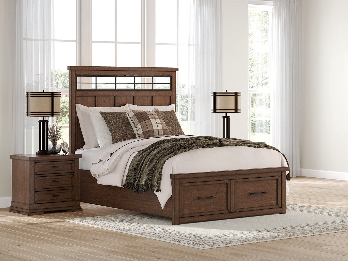A2Z Furniture - Ashley Furniture - Taffenbrook Bedroom - Queen Panel Storage Bed / Medium Brown - B849B2