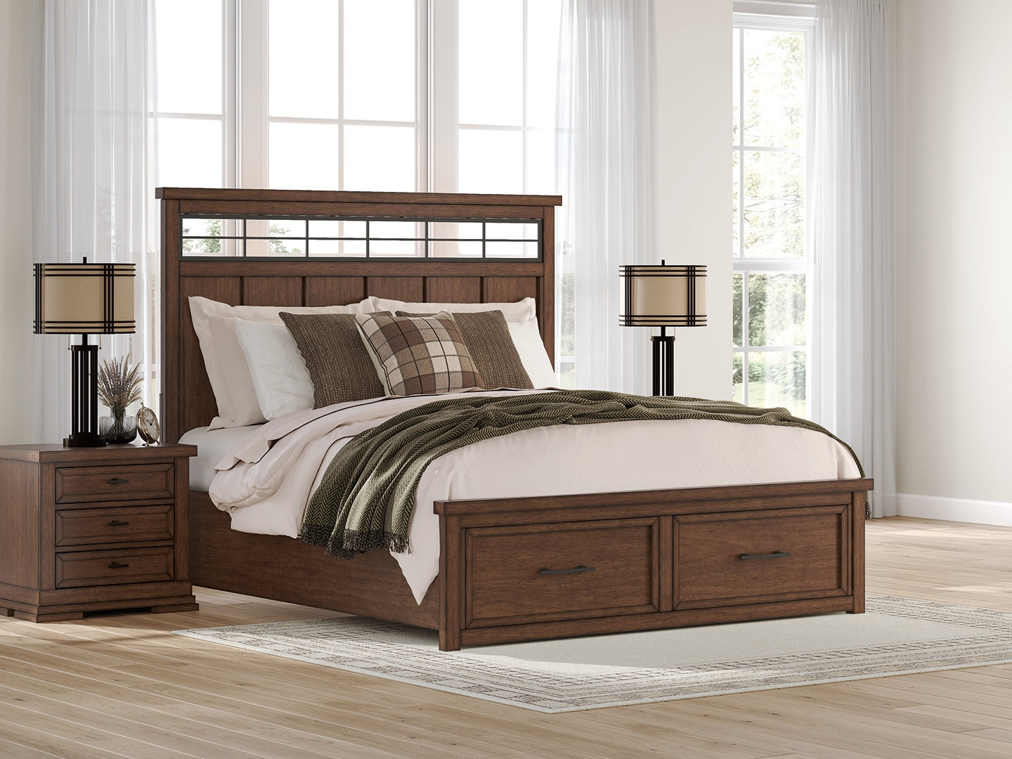 A2Z Furniture - Ashley Furniture - Taffenbrook Bedroom - King Panel Storage Bed / Medium Brown - B849B4