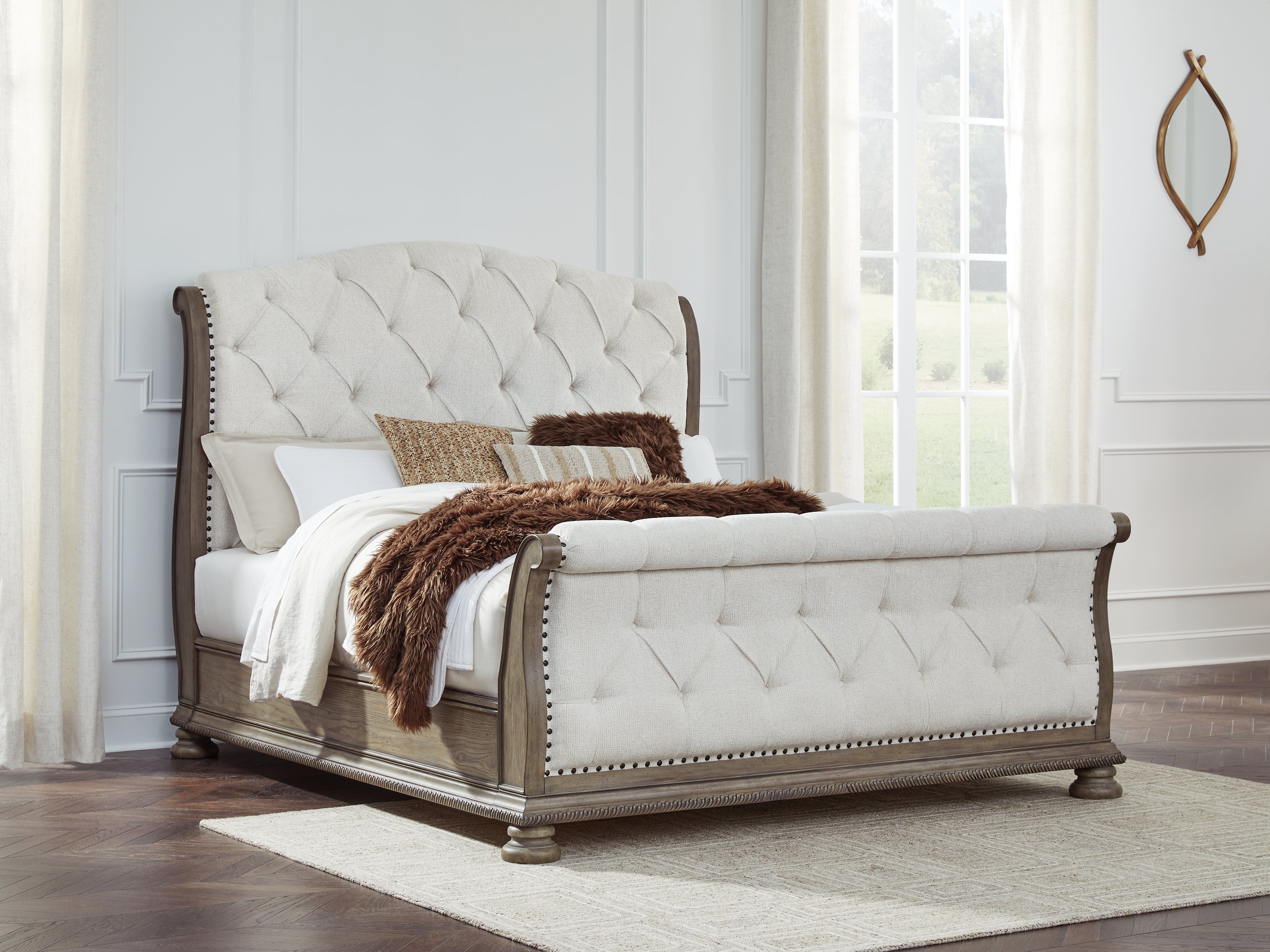 A2Z Furniture - Ashley Furniture - Ardenfield Bedroom - King Upholstered Sleigh Bed / Light Brown - B944B4
