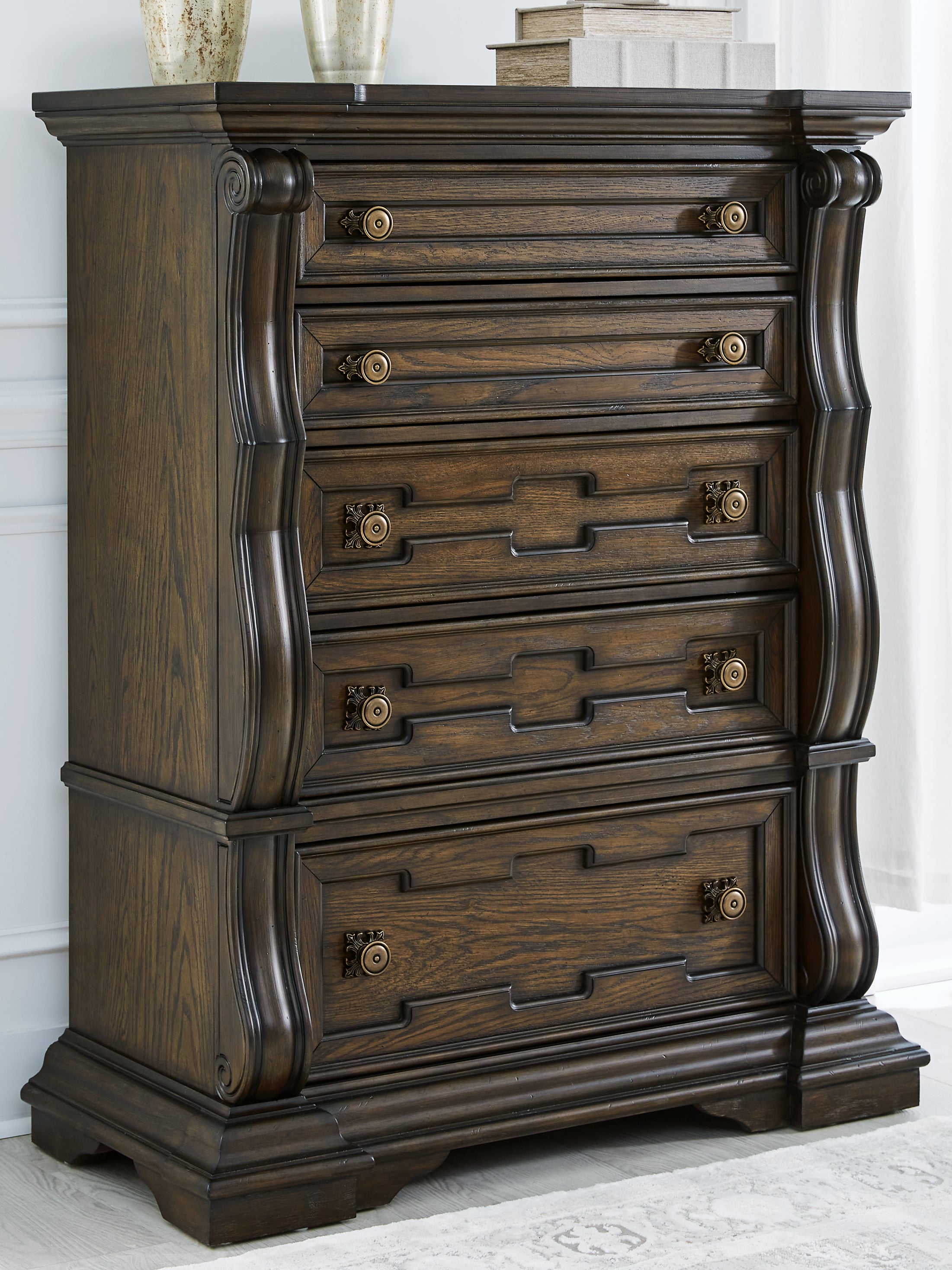 A2Z Furniture - Ashley Furniture - Maylee Bedroom - Five Drawer Chest / Dark Brown - B947-46