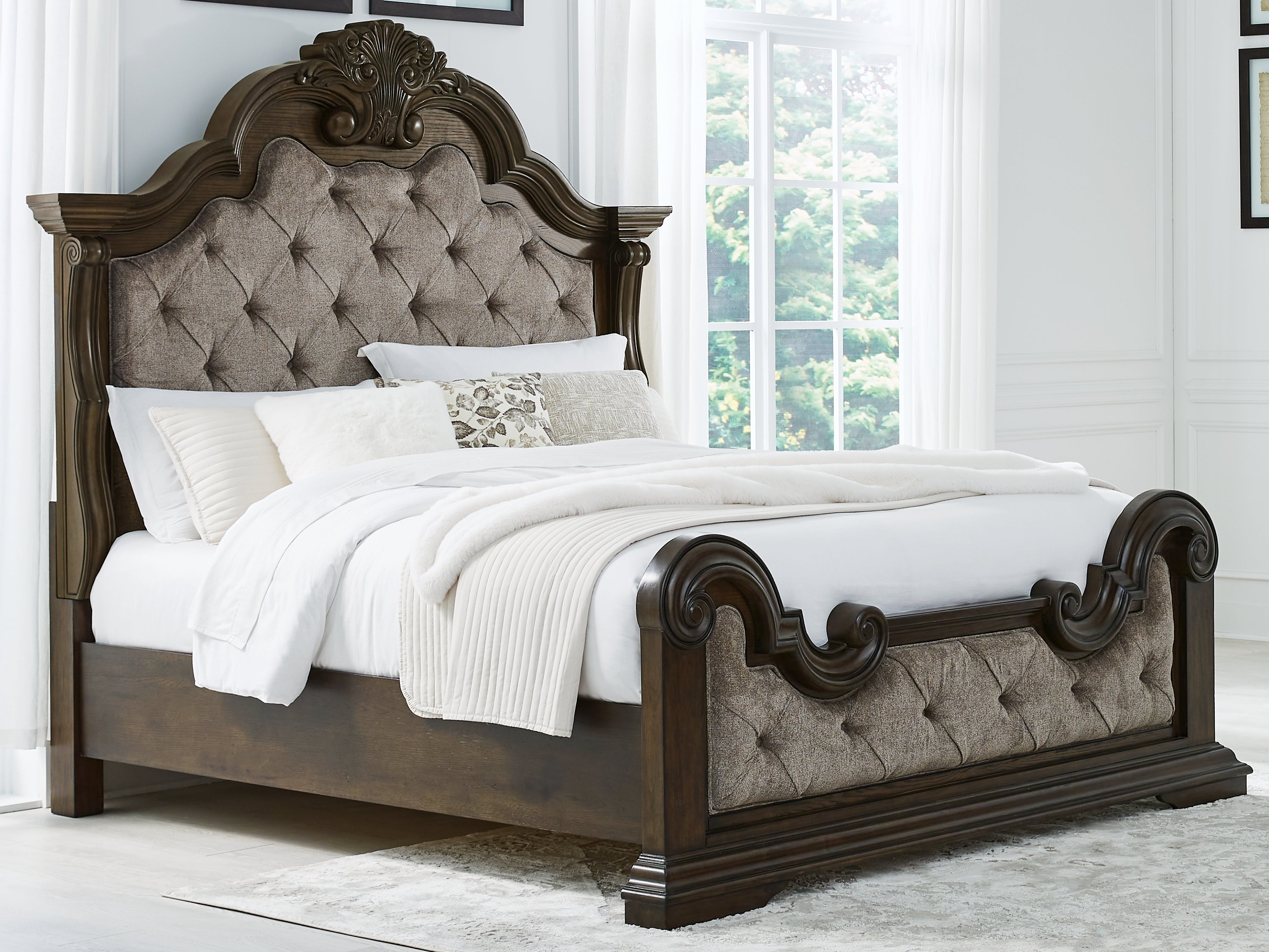 A2Z Furniture - Ashley Furniture - Maylee Bedroom - King Upholstered Bed / Dark Brown - B947B4