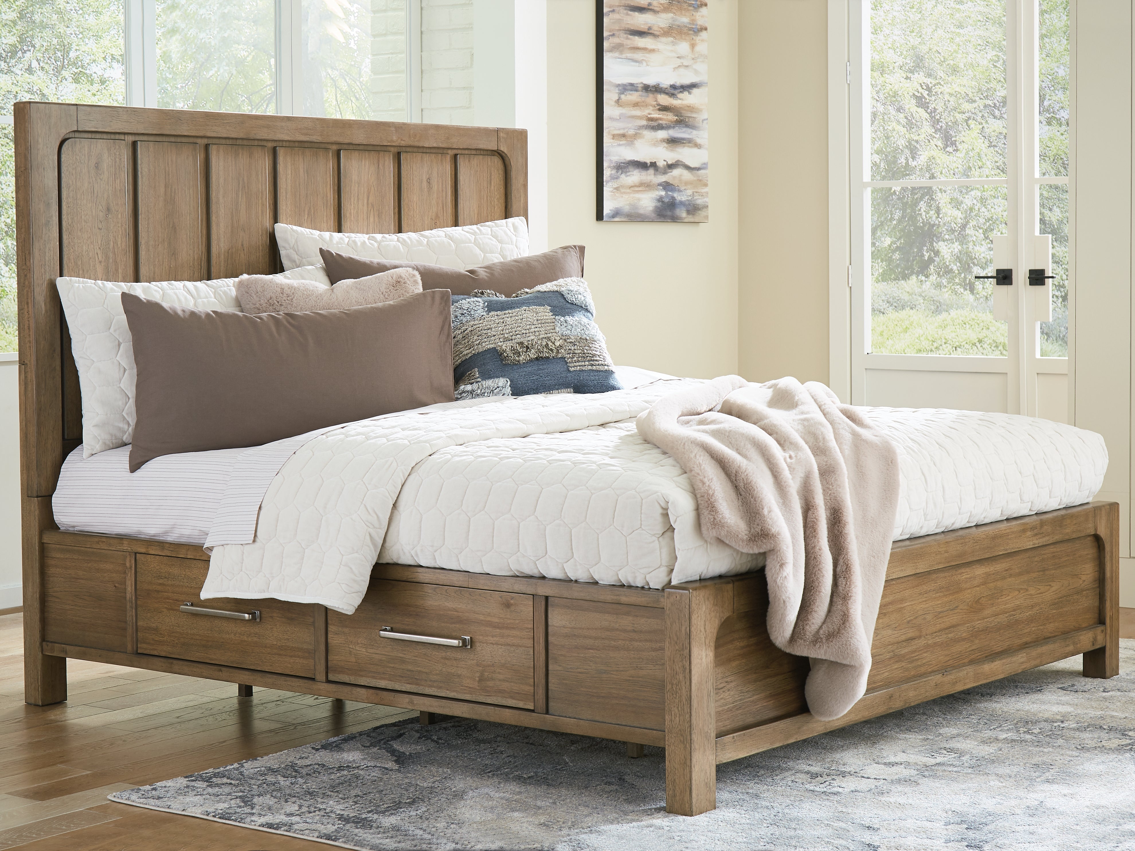 A2Z Furniture - Ashley Furniture - Cabalynn Bedroom - Queen Panel Bed with Storage / Light Brown - B974B4