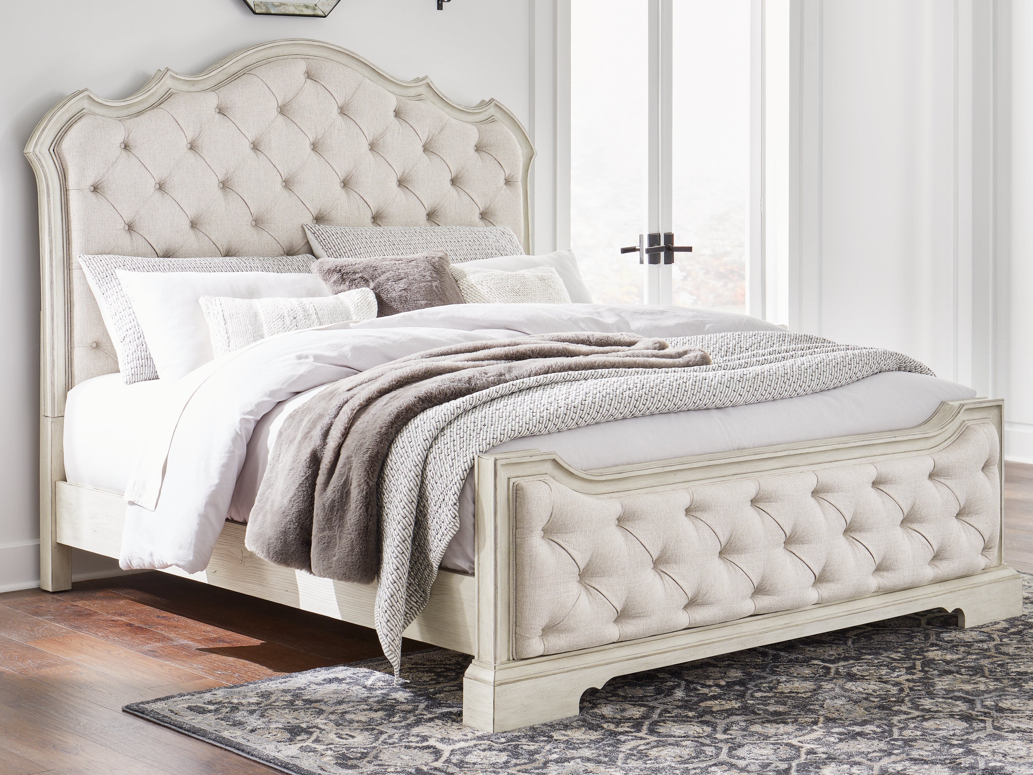 A2Z Furniture - Ashley Furniture - Arlendyne Bedroom - King Upholstered Bed / Antique White - B980B4