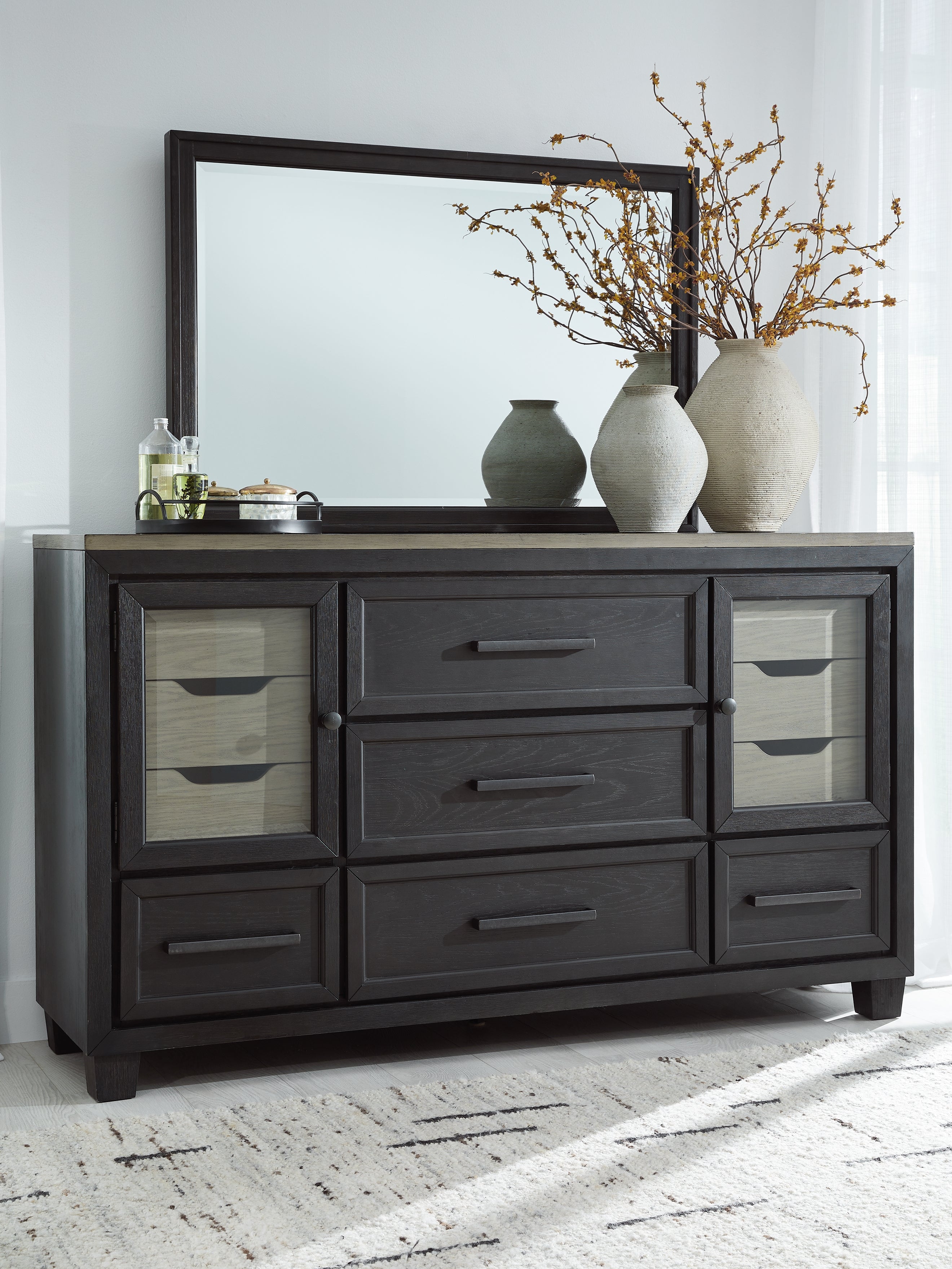 A2Z Furniture - Ashley Furniture - Foyland Bedroom - Dresser and Mirror / Black/Brown - B989B1