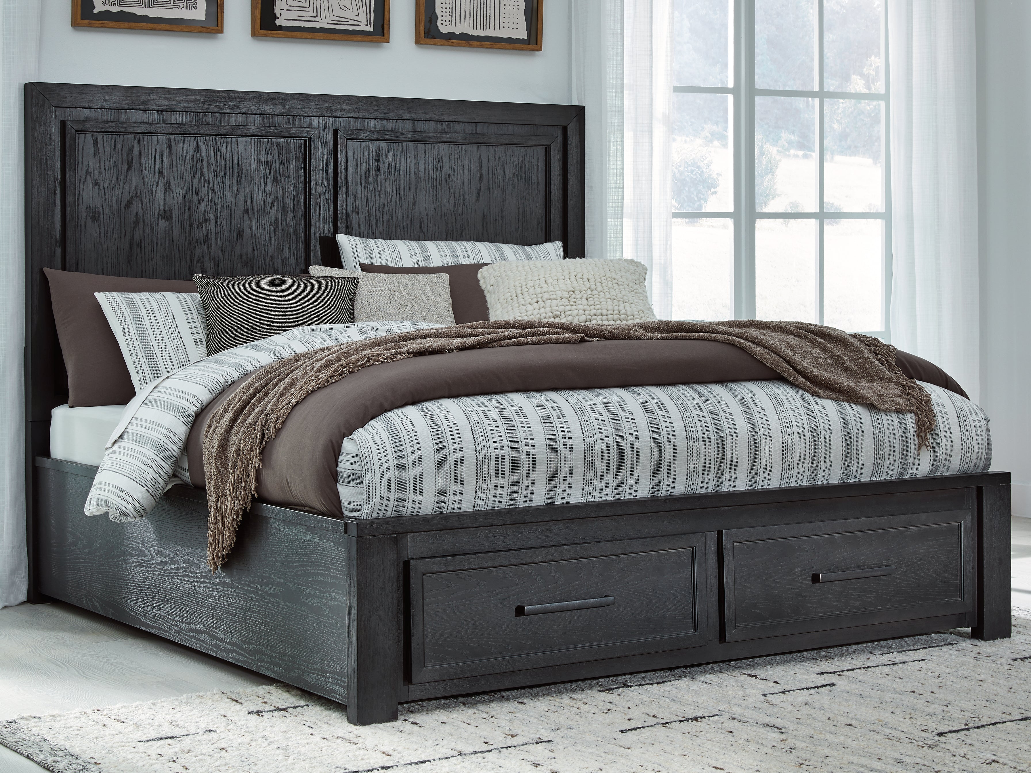 A2Z Furniture - Ashley Furniture - Foyland Bedroom - California King Panel Storage Bed / Black/Brown - B989B5