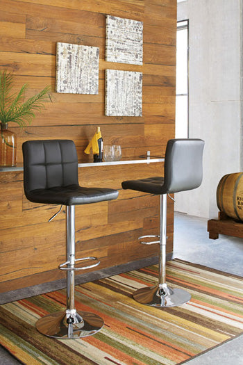 A2Z Furniture - Ashley Furniture - Bellatier Dining Room - Adjustable Height Bar Stool (Set of 2) / Black/Chrome Finish - D120-130X2