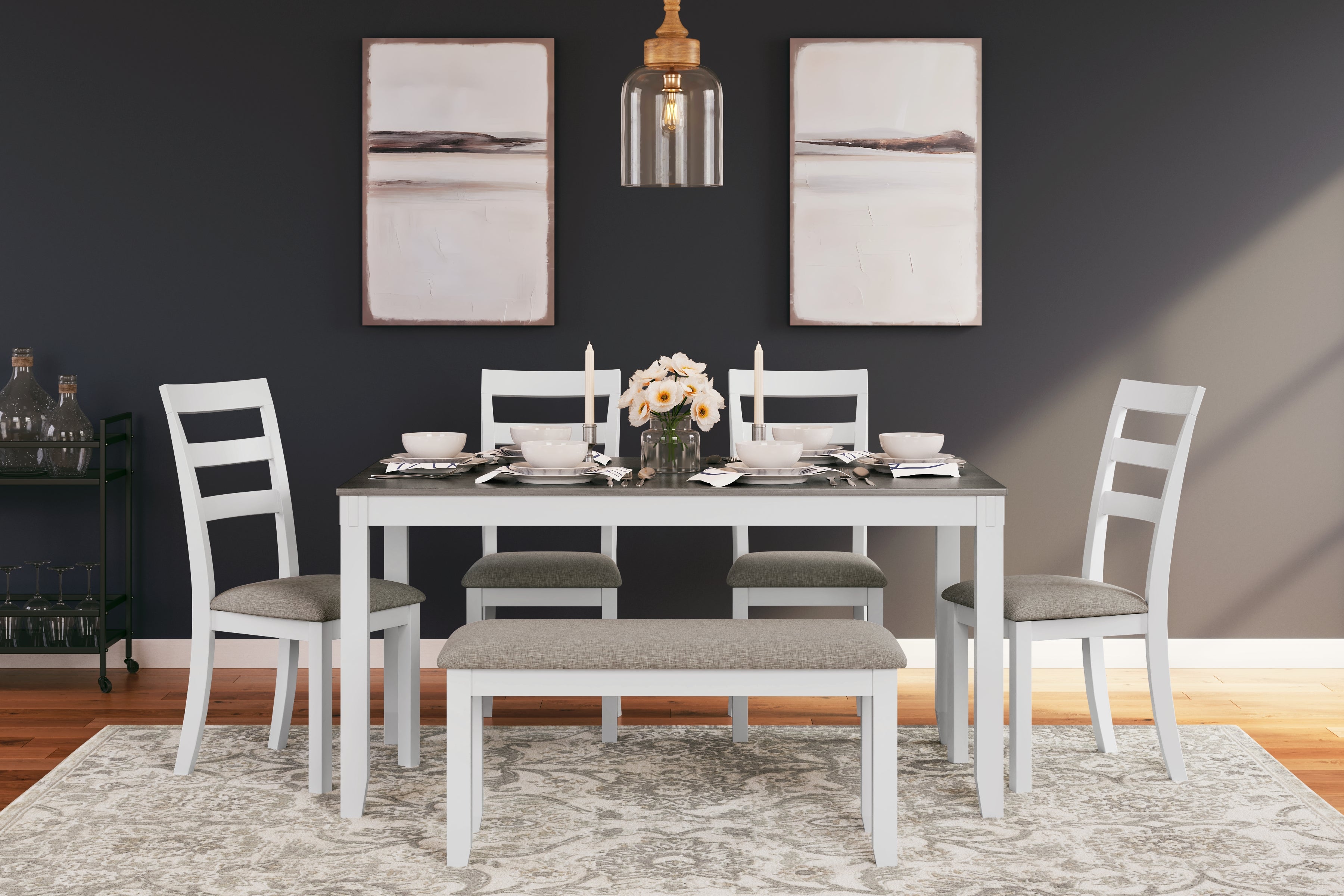 A2Z Furniture - Ashley Furniture - Stonehollow Dining Room - RECT DRM Table Set (6/CN) / White/Gray - D382-325