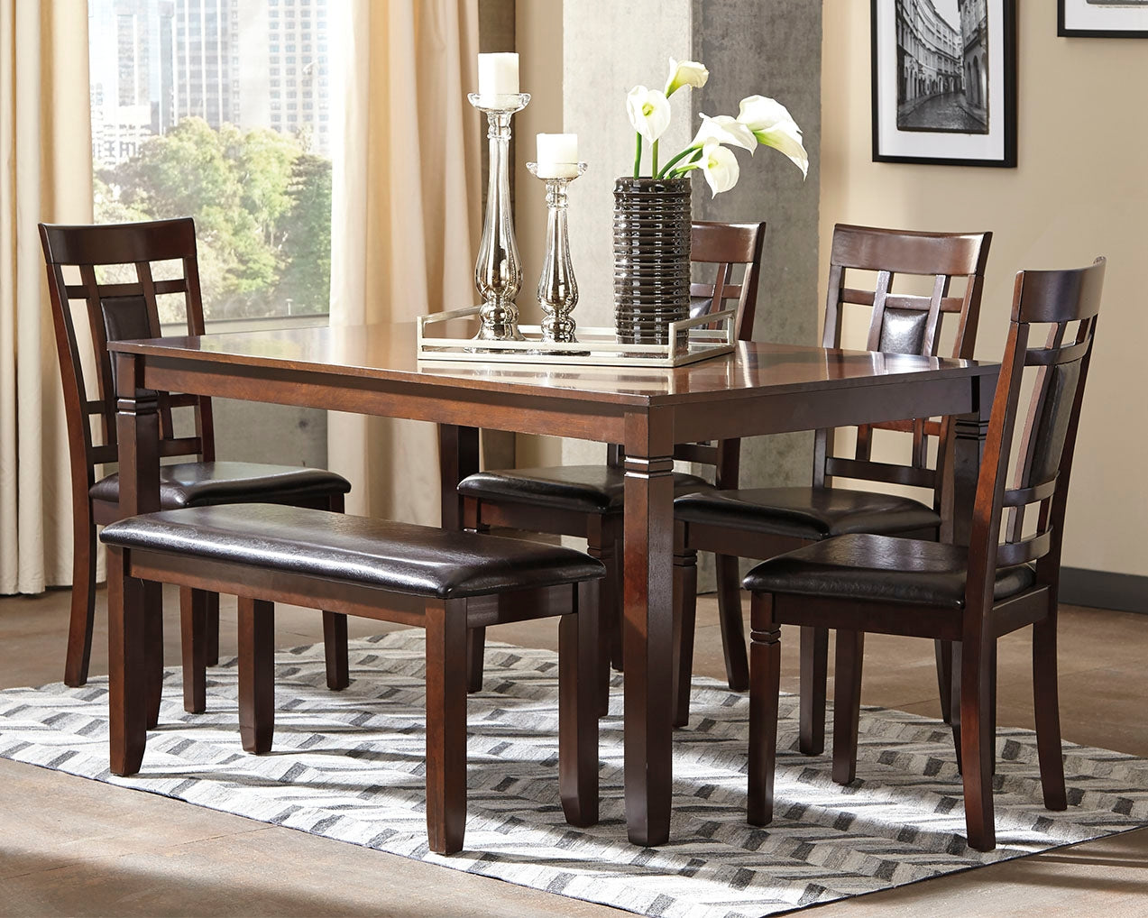 A2Z Furniture - Ashley Furniture - Bennox Dining Room - Dining Room Table Set (6/CN) / Brown - D384-325