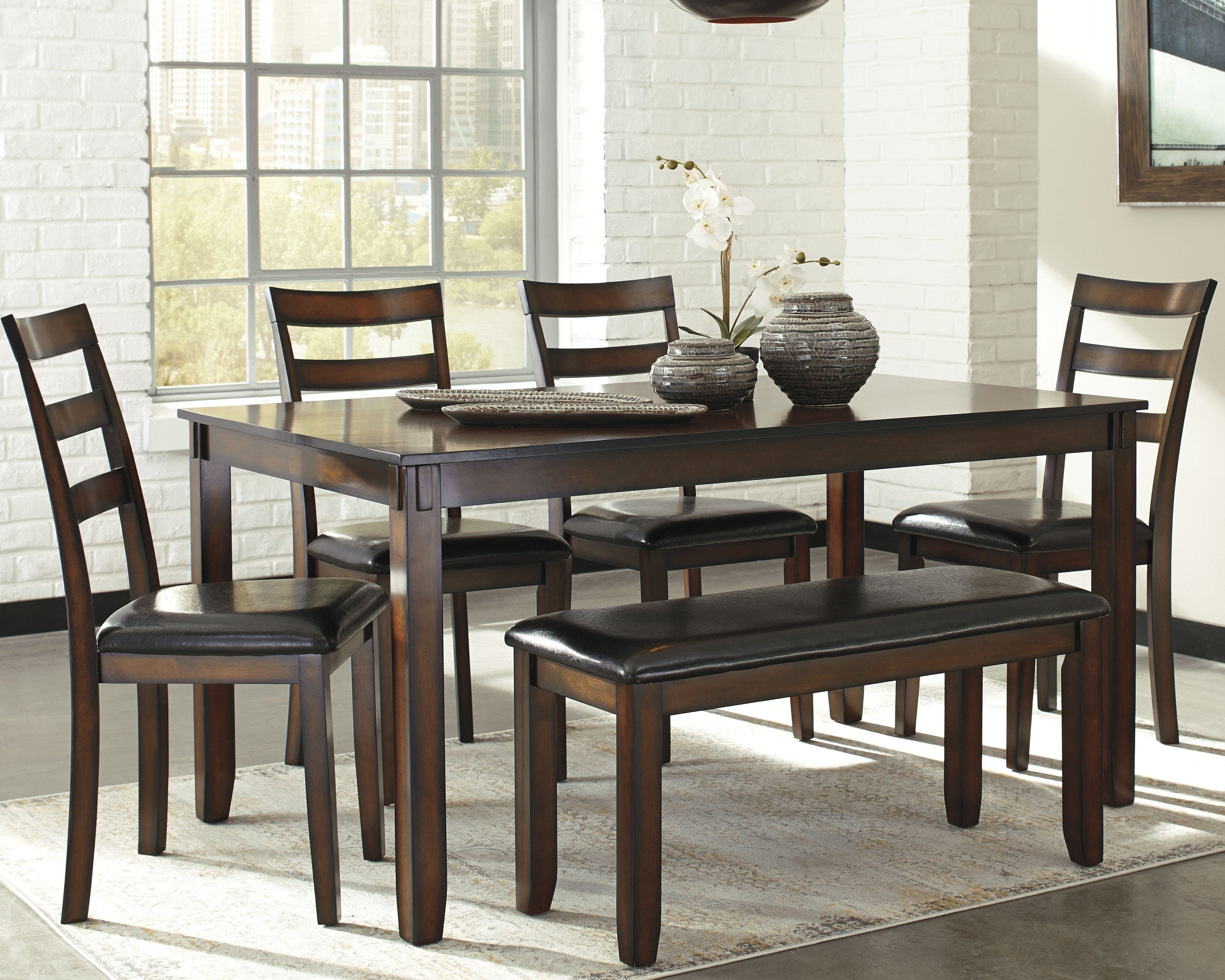 A2Z Furniture - Ashley Furniture - Coviar Dining Room - Dining Room Table Set (6/CN) / Brown - D385-325