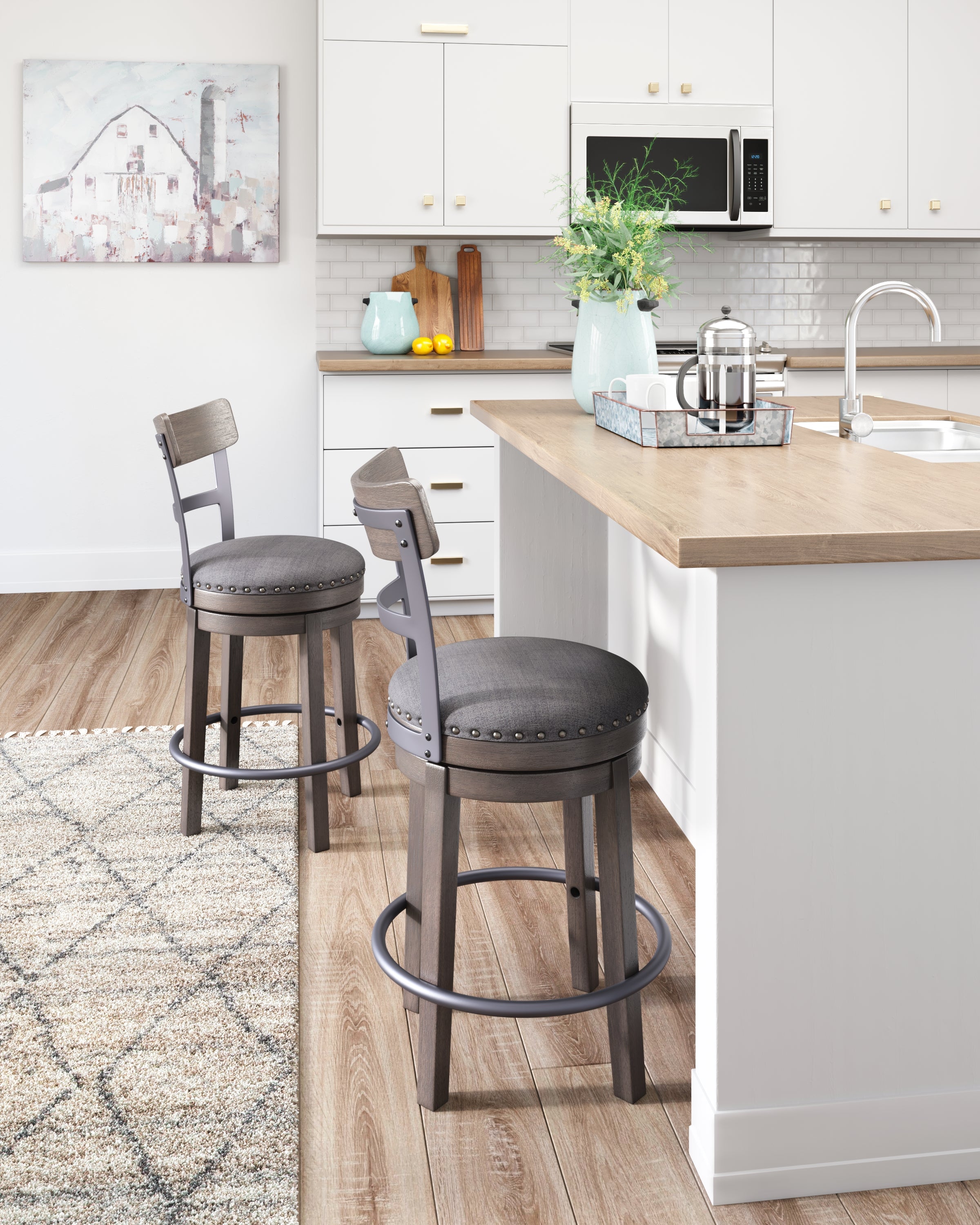 A2Z Furniture - Ashley Furniture - Caitbrook Dining Room - UPH Swivel Barstool (1/CN) / Gray - D388-224