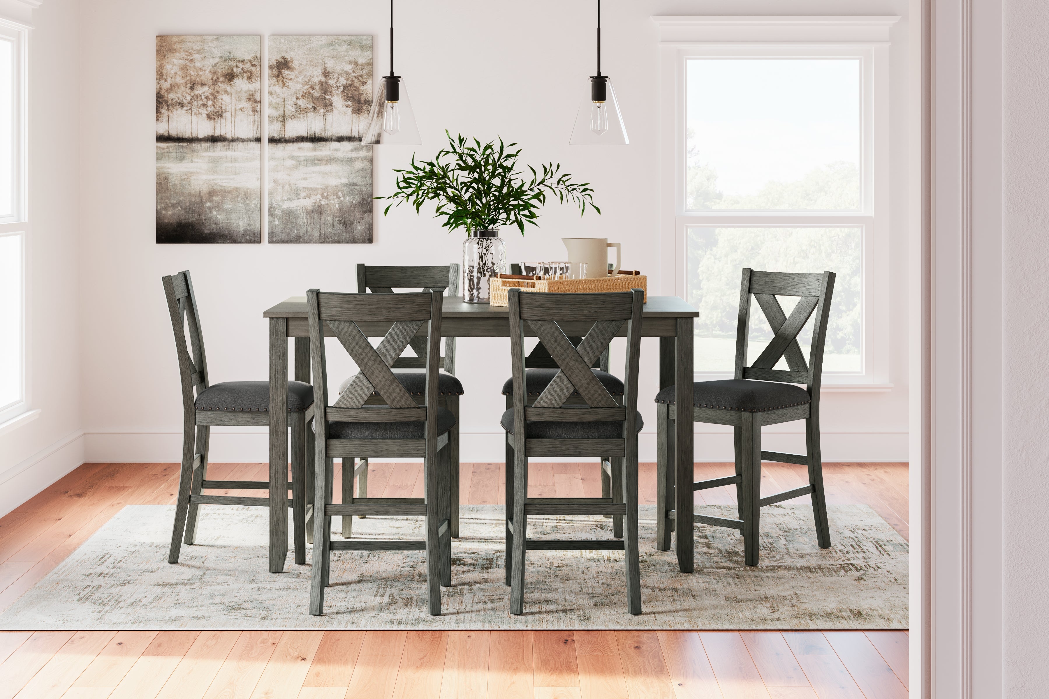 A2Z Furniture - Ashley Furniture - Caitbrook Dining Room - RECT DRM Counter TBL Set(7/CN) / Gray - D388-423