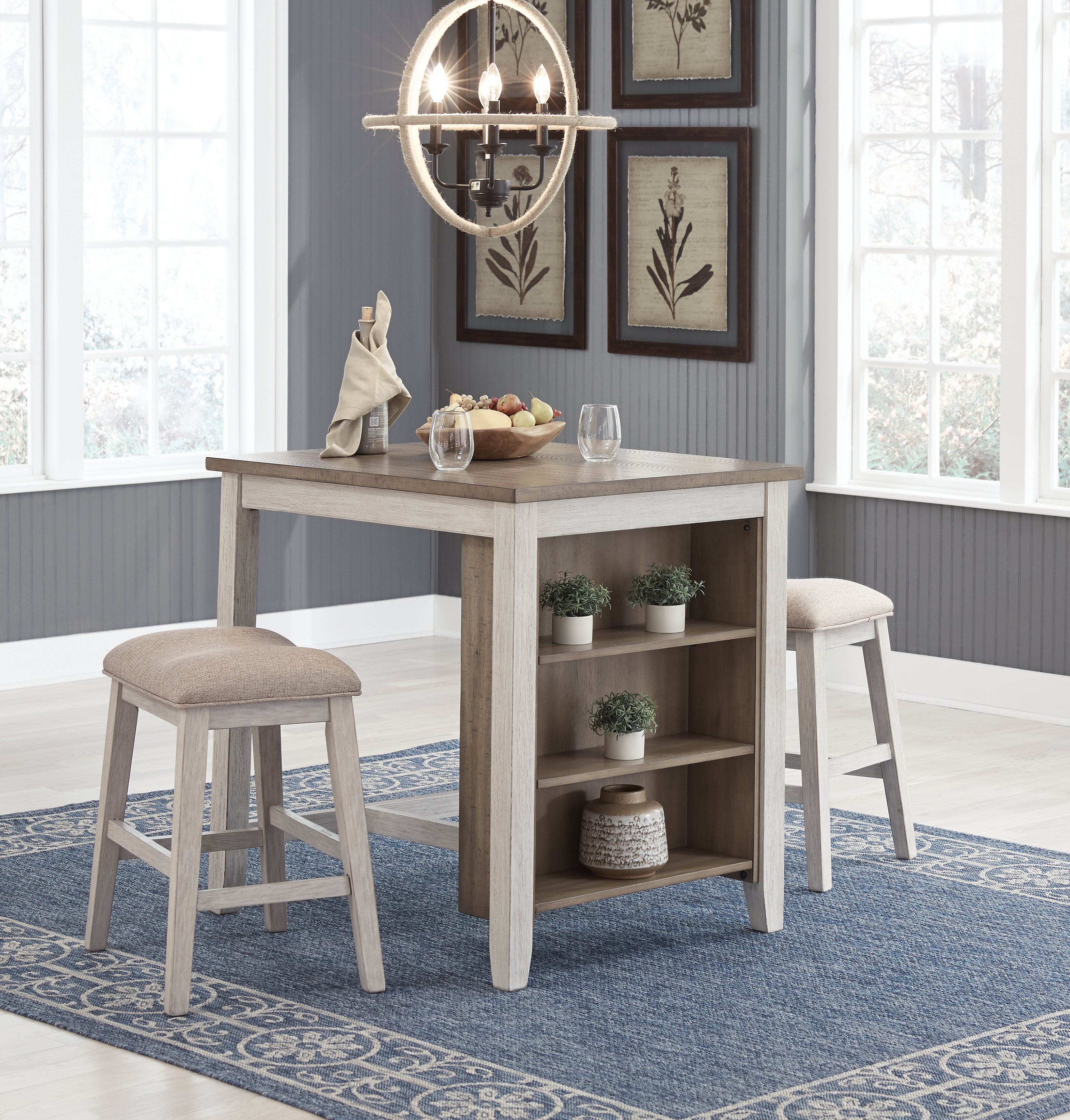 A2Z Furniture - Ashley Furniture - Skempton Dining Room - RECT DRM Counter TBL Set(3/CN) / White/Light Brown - D394-113