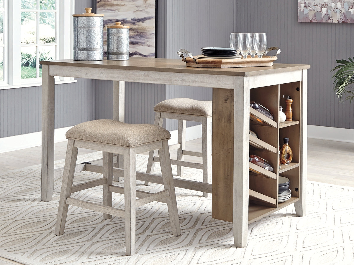 A2Z Furniture - Ashley Furniture - Skempton Dining Room - RECT Counter Table w/Storage / White/Light Brown - D394-32