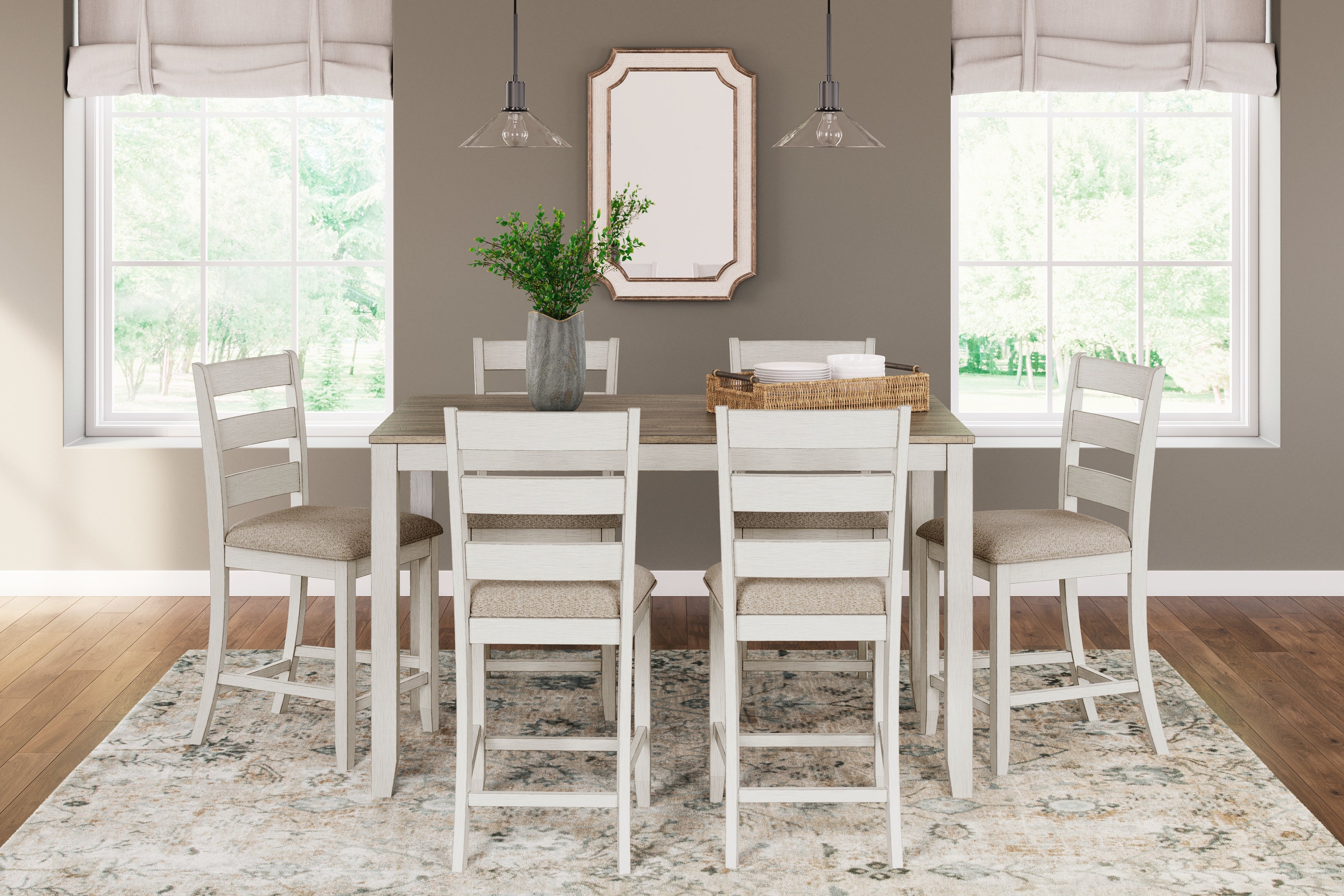 A2Z Furniture - Ashley Furniture - Skempton Dining Room - RECT DRM Counter TBL Set(7/CN) / White/Light Brown - D394-423