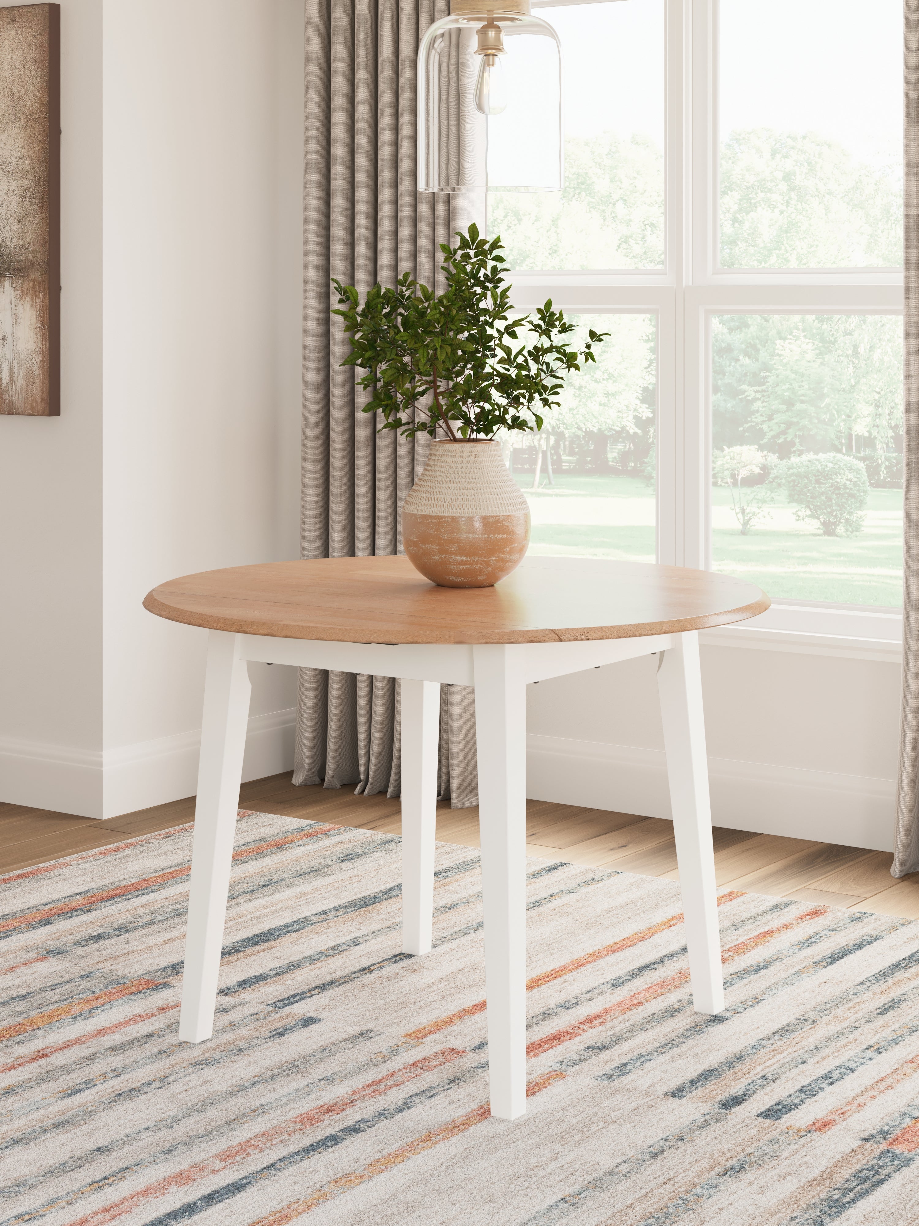 A2Z Furniture - Ashley Furniture - Gesthaven Dining Room - Round DRM Drop Leaf Table / Natural/White - D398-15