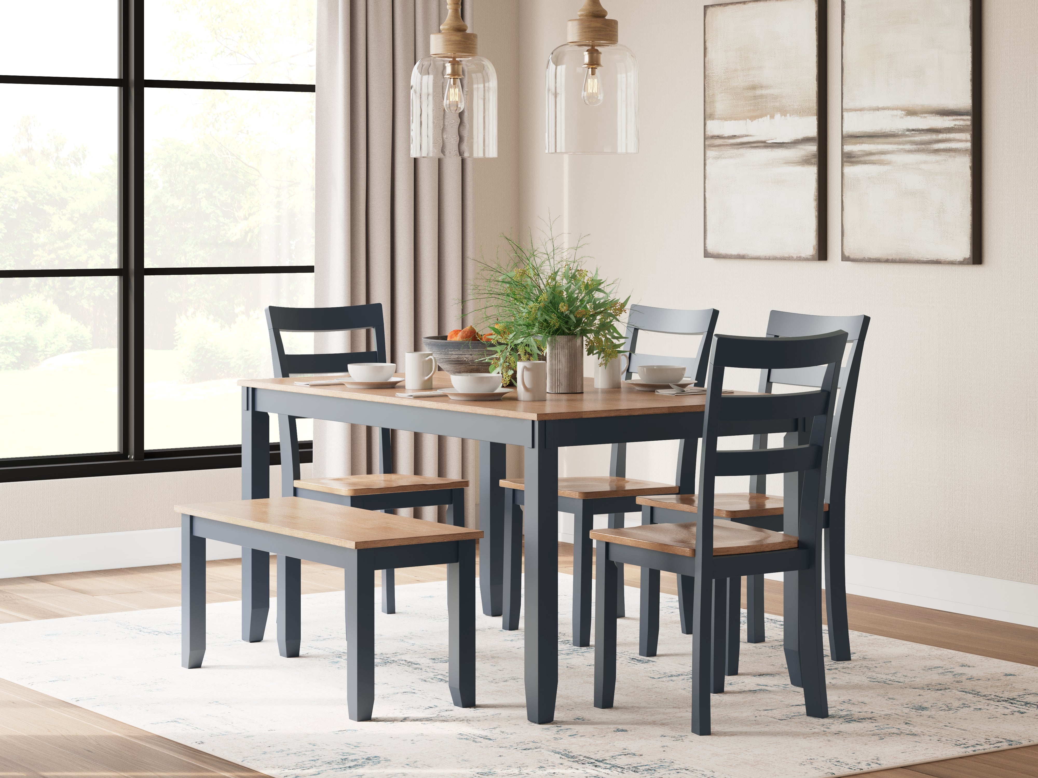 A2Z Furniture - Ashley Furniture - Gesthaven Dining Room - Dining Room Table Set (6/CN) / Natural/Blue - D399-325