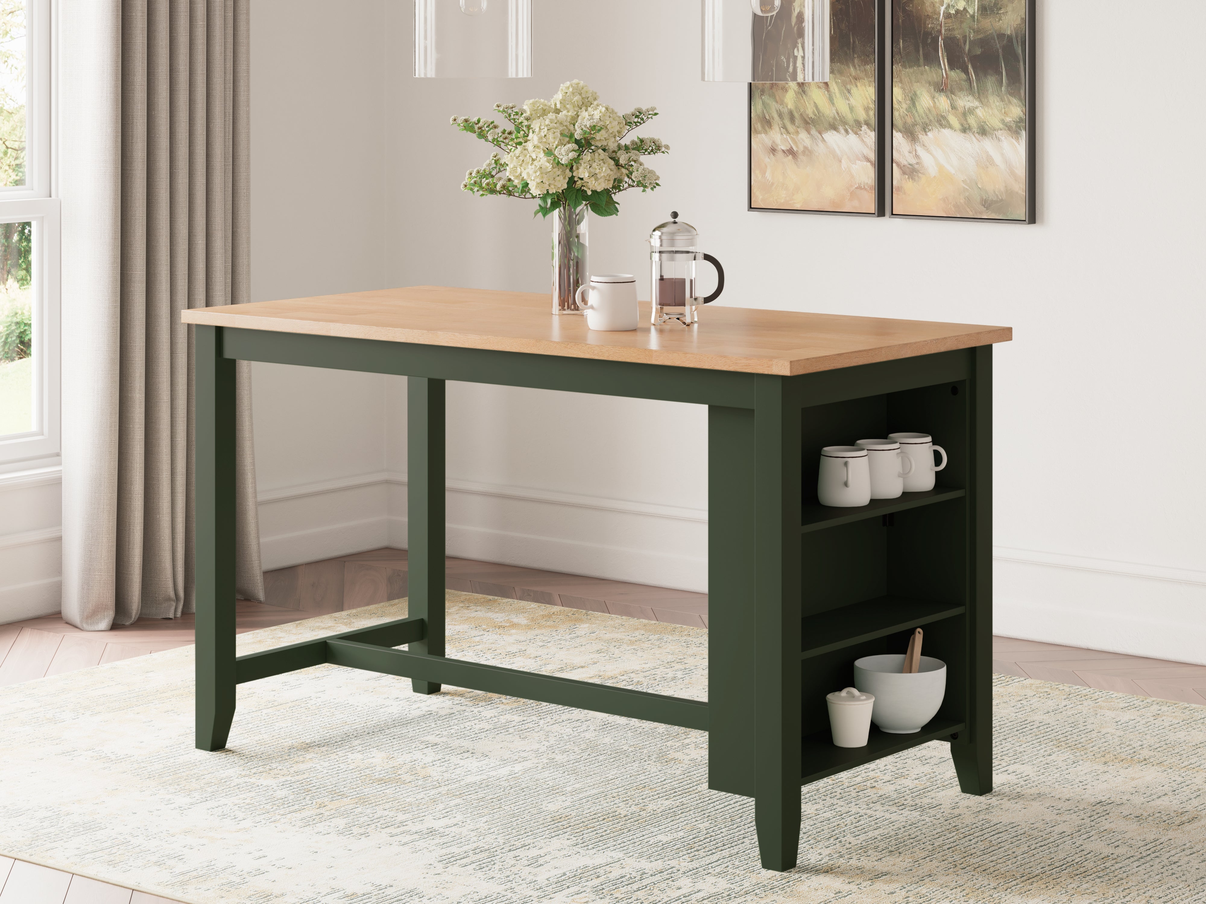 A2Z Furniture - Ashley Furniture - Gesthaven Dining Room - RECT Dining Room Counter Table / Natural/Green - D401-13