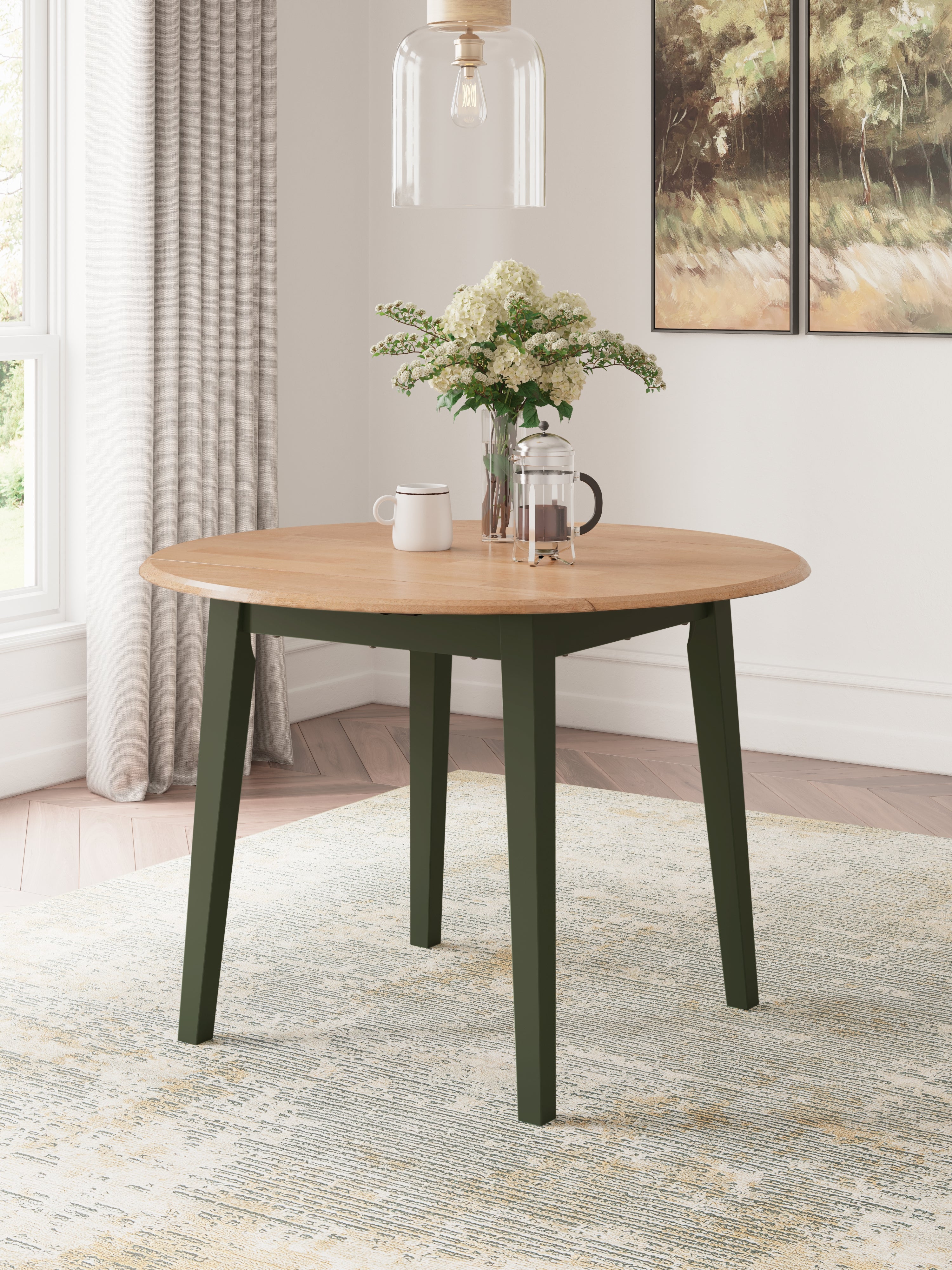 A2Z Furniture - Ashley Furniture - Gesthaven Dining Room - Round DRM Drop Leaf Table / Natural/Green - D401-15