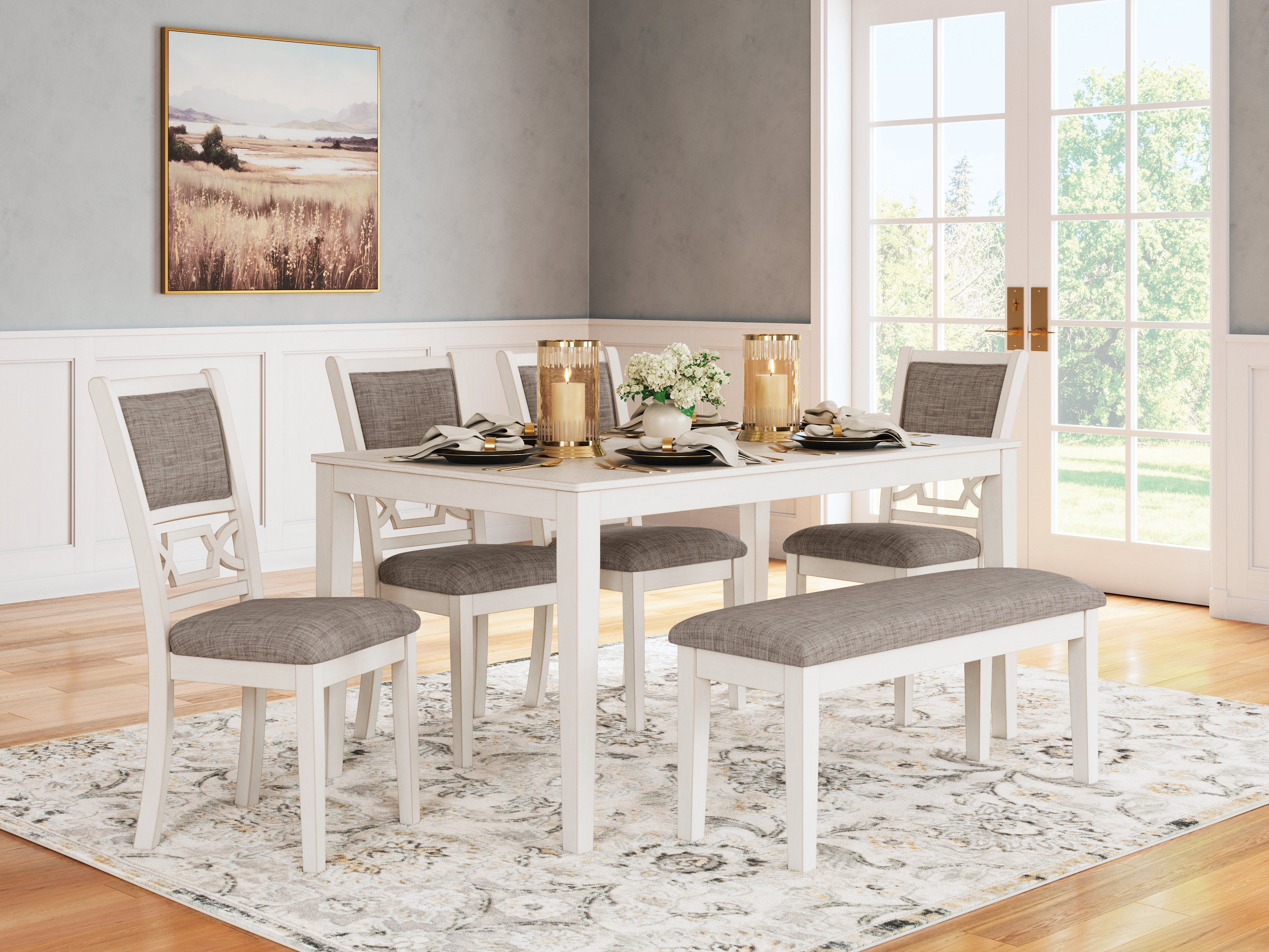 A2Z Furniture - Ashley Furniture - Erinberg Dining Room - Dining Room Table Set (6/CN) / Antique White - D423-325