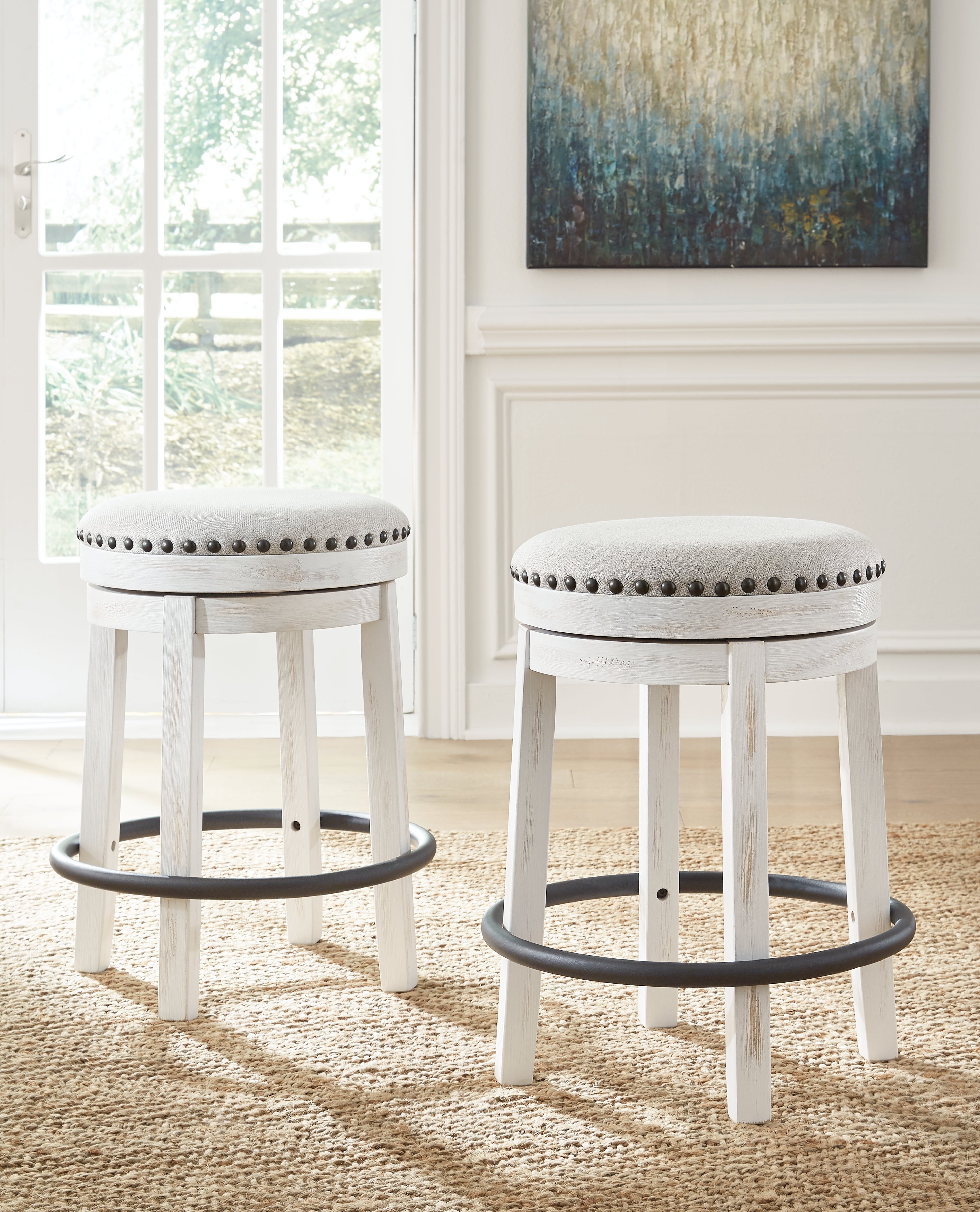 A2Z Furniture - Ashley Furniture - Valebeck Dining Room - UPH Swivel Stool (1/CN) / White/Black - D546-324