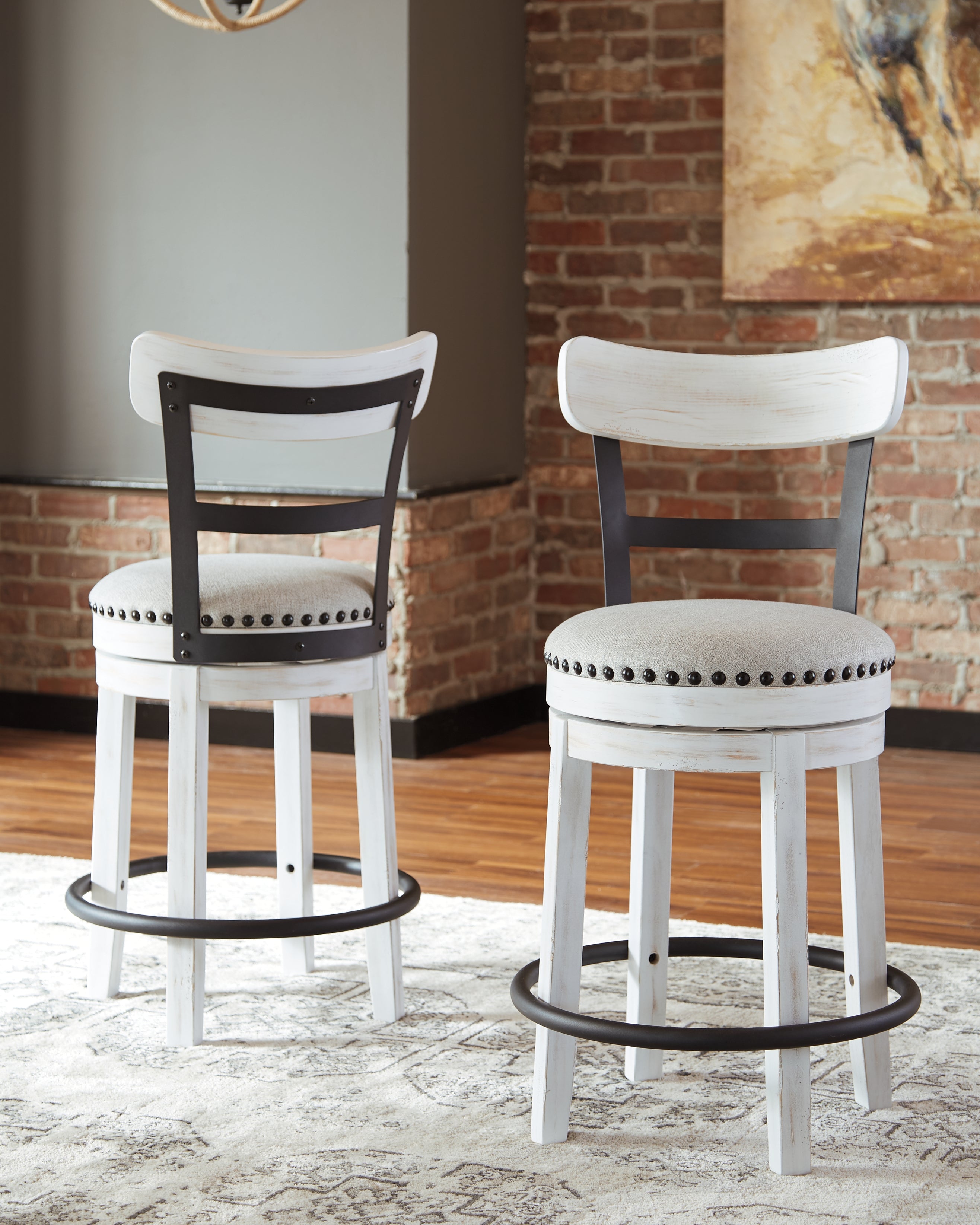 A2Z Furniture - Ashley Furniture - Valebeck Dining Room - UPH Swivel Barstool (1/CN) / White - D546-524