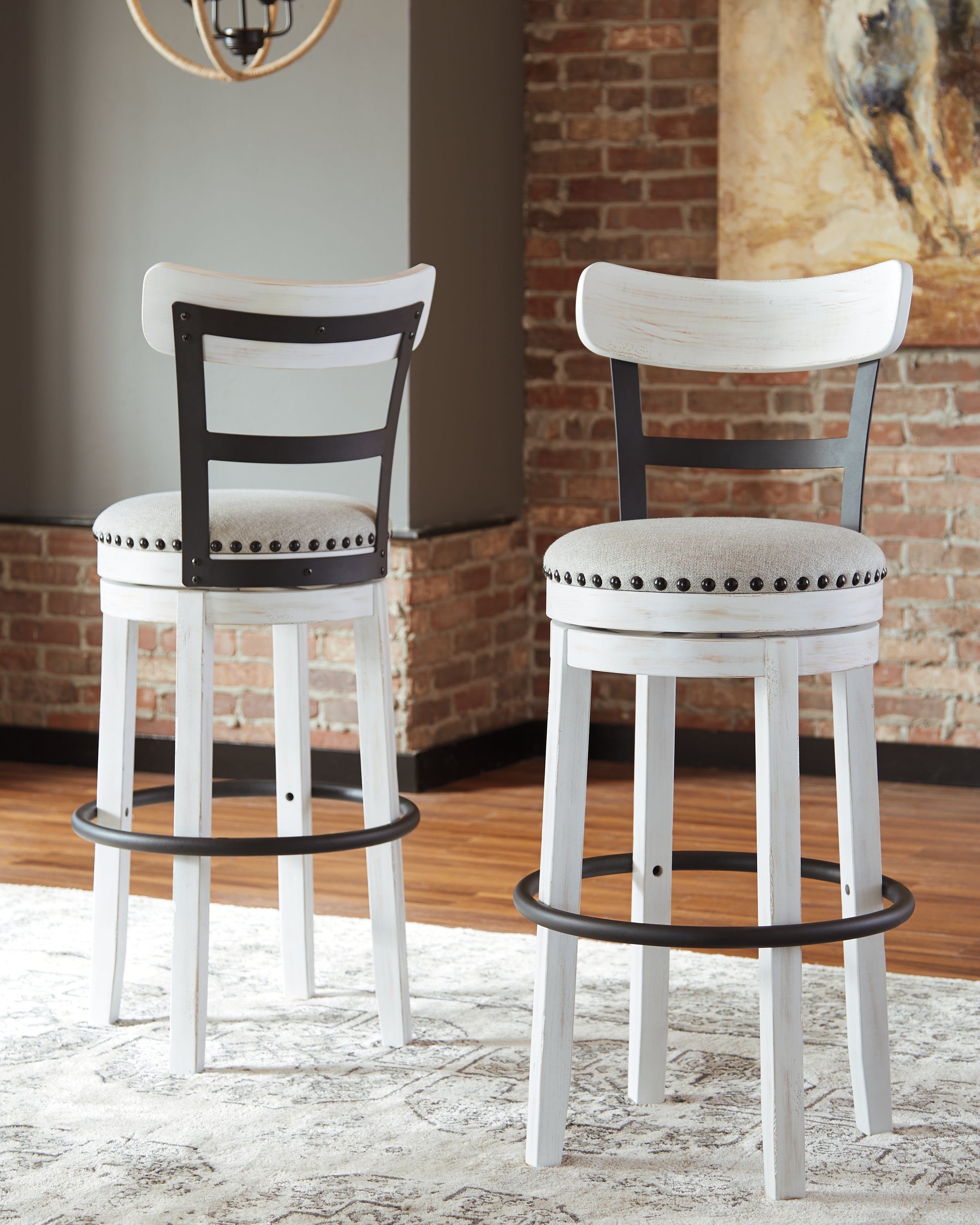 A2Z Furniture - Ashley Furniture - Valebeck Dining Room - Tall UPH Swivel Barstool(1/CN) / White - D546-530