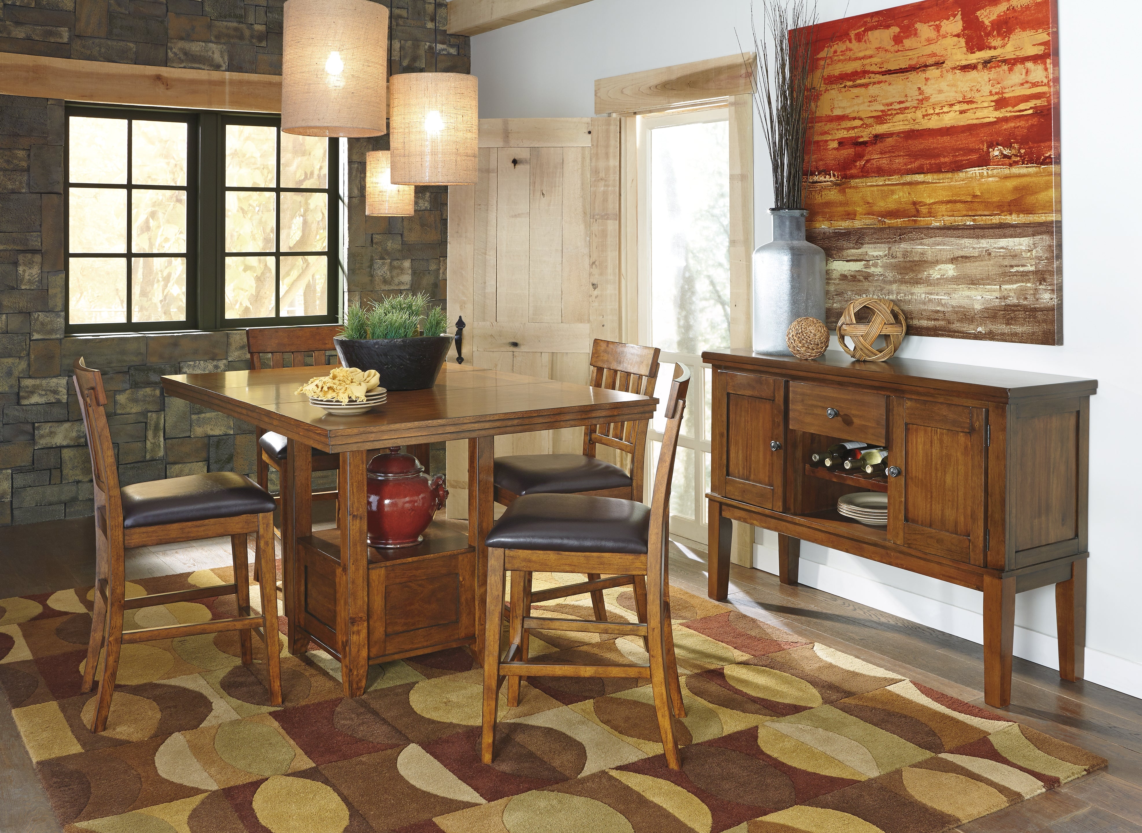 A2Z Furniture - Ashley Furniture - Ralene Dining Room - RECT DRM Counter EXT Table / Medium Brown - D594-42