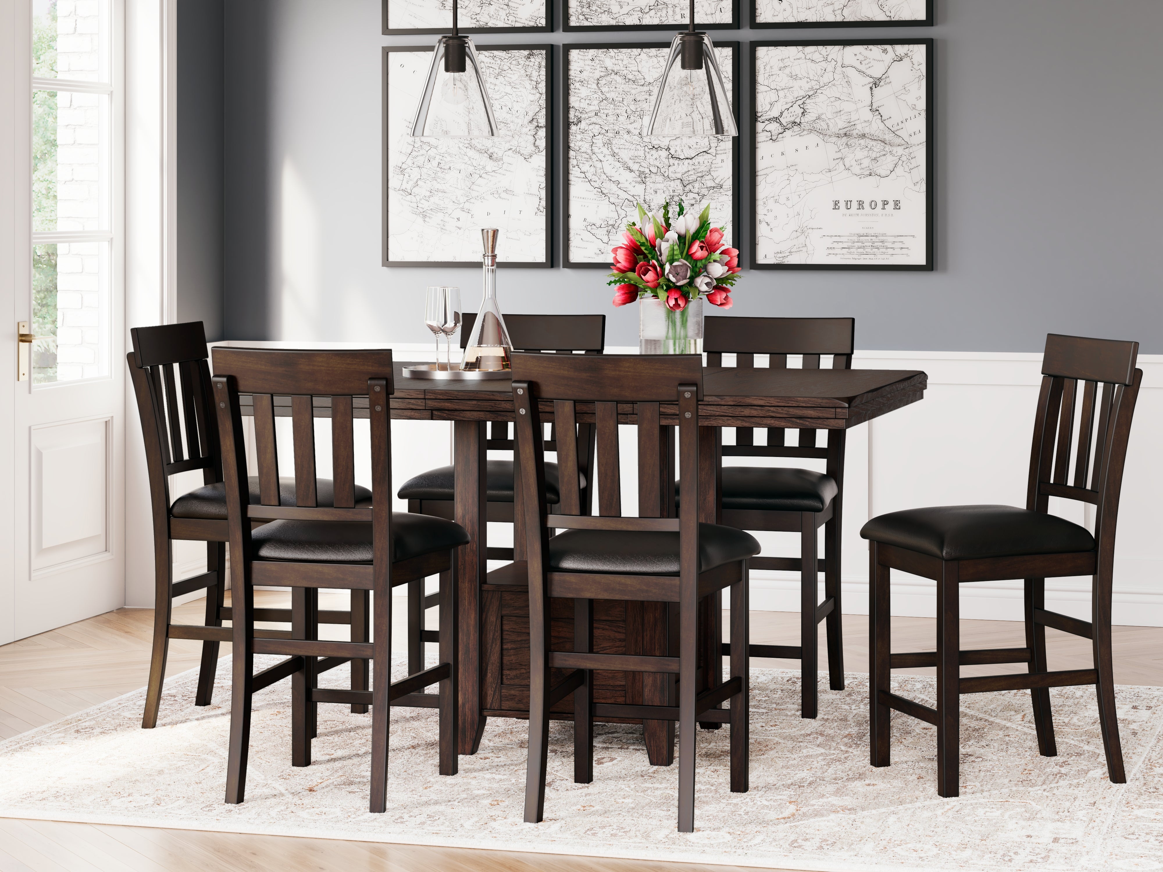 A2Z Furniture - Ashley Furniture - Haddigan Dining Room - RECT DRM Counter EXT Table / Dark Brown - D596-42