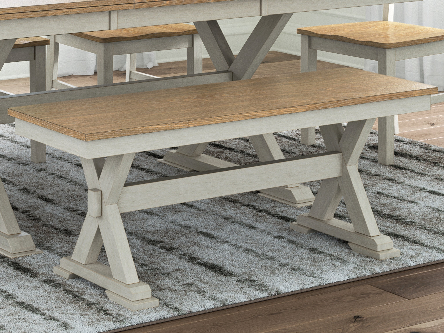A2Z Furniture - Ashley Furniture - Purlaney 48" Dining Bench - Large Dining Room Bench / Antique White/Natural / 48"W x 16"D x 19"H - PCD627-00