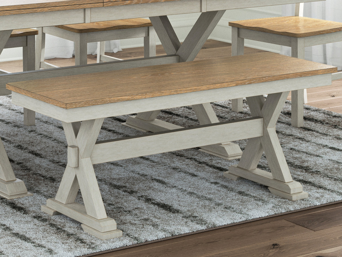 A2Z Furniture - Ashley Furniture - Purlaney 48" Dining Bench - Large Dining Room Bench / Antique White/Natural / 48"W x 16"D x 19"H - PCD627-00