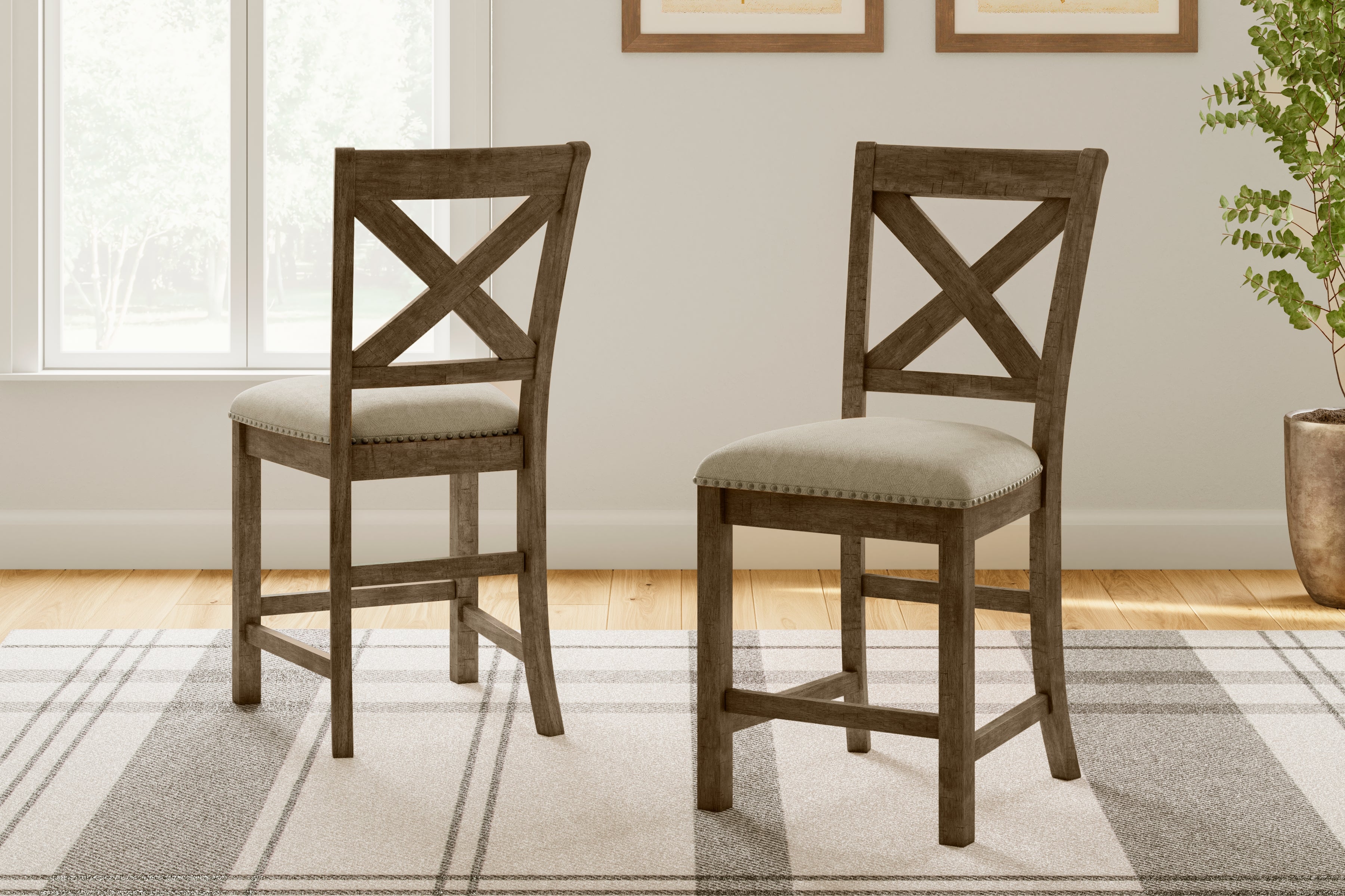 A2Z Furniture - Ashley Furniture - Moriville Dining Room - Counter Height Bar Stool (Set of 2) / Beige - D631-124X2