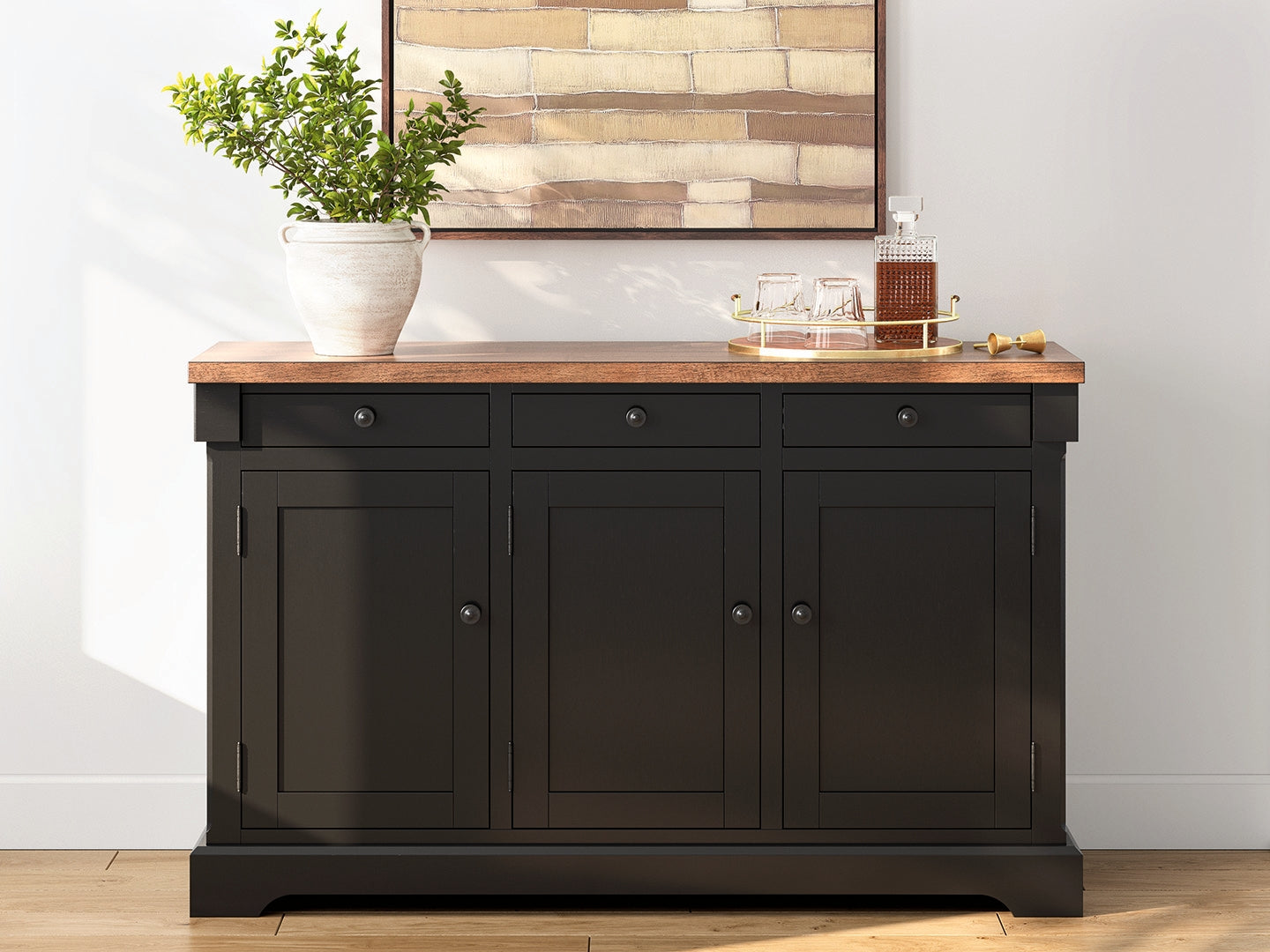 A2Z Furniture - Ashley Furniture - Wildenauer Dining Room - Dining Room Buffet / Brown/Black / 59"W x 18"D x 37"H - D634-80