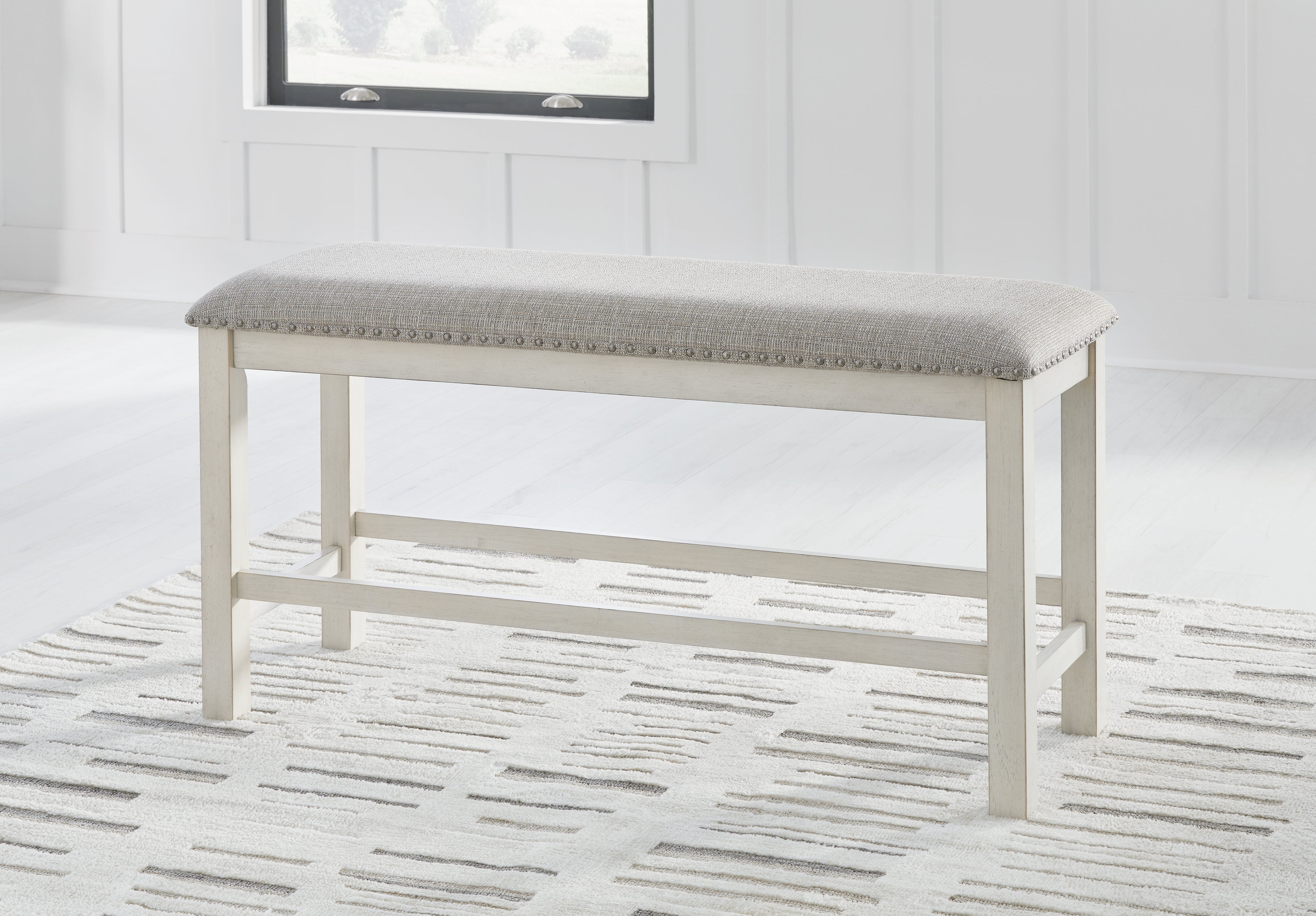 A2Z Furniture - Ashley Furniture - Robbinsdale Dining Room - DBL Counter UPH Bench (1/CN) / Antique White - D642-09