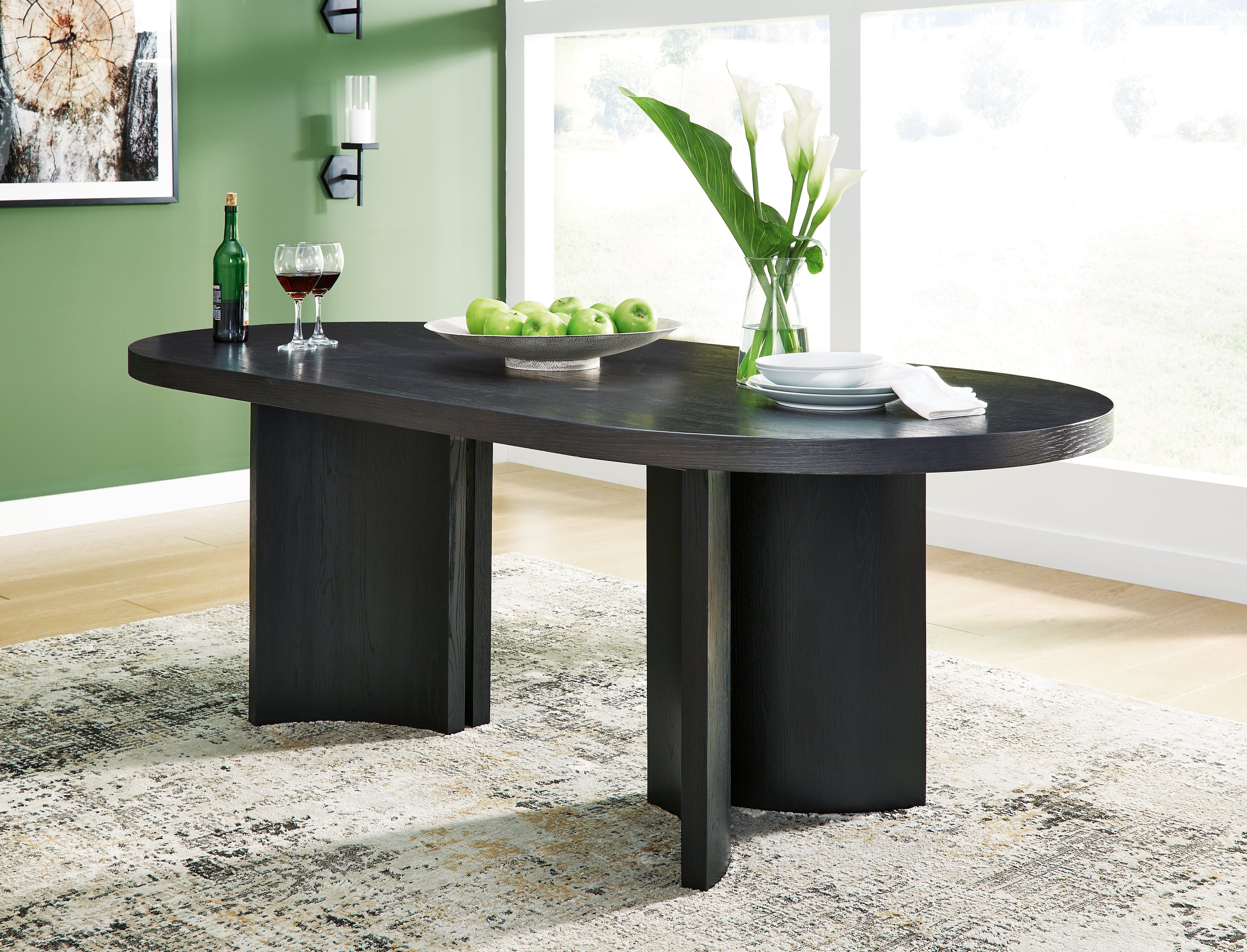 A2Z Furniture - Ashley Furniture - Rowanbeck Dining Room - Oval Dining Room Table / Black - D821-25