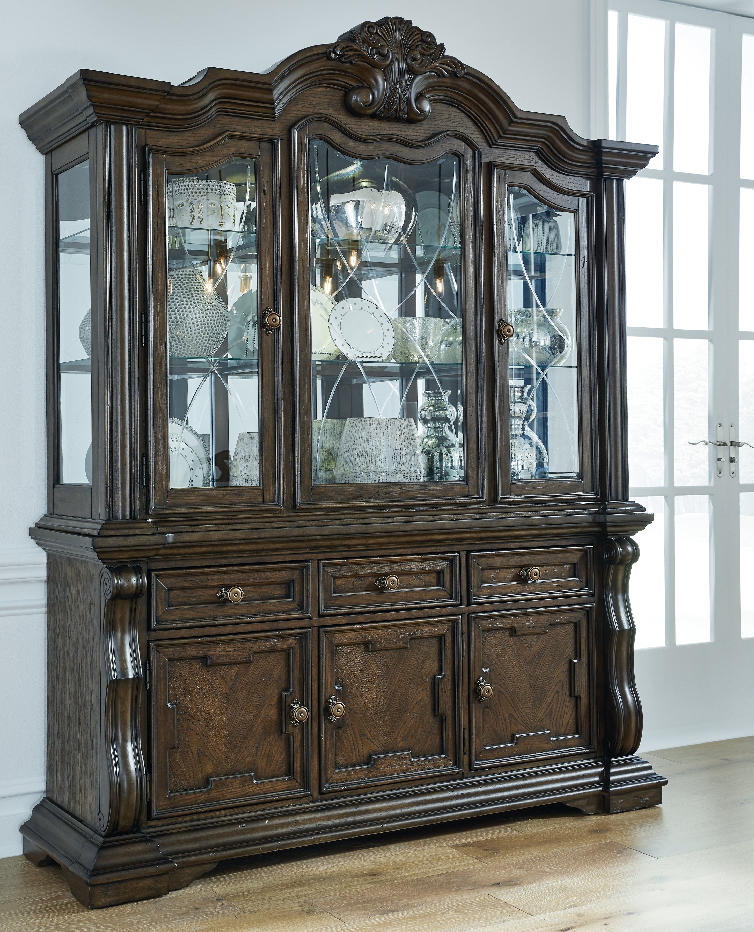 A2Z Furniture - Ashley Furniture - Maylee Dining Room - Dining Buffet and Hutch / Dark Brown - D947D1