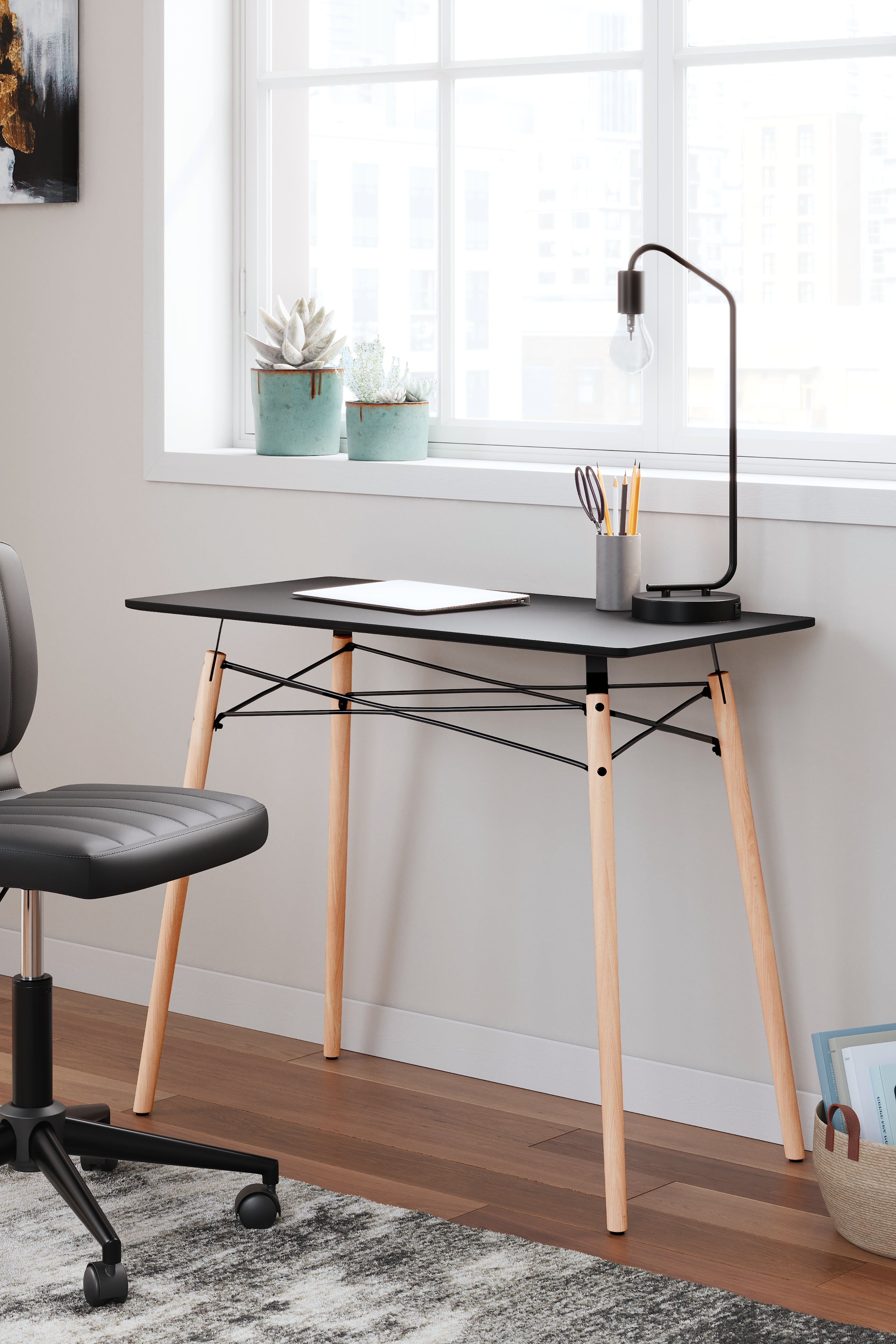 A2Z Furniture - Ashley Furniture - Jaspeni Office Desk - Home Office Desk / Black/Natural - H020-10
