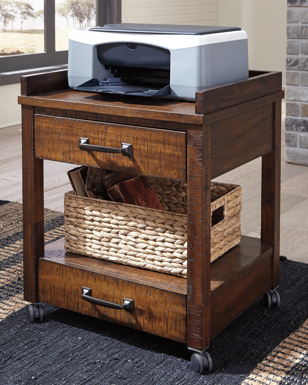 A2Z Furniture - Ashley Furniture - Baldridge Printer Stand - Printer Stand / Rustic Brown - H675-11