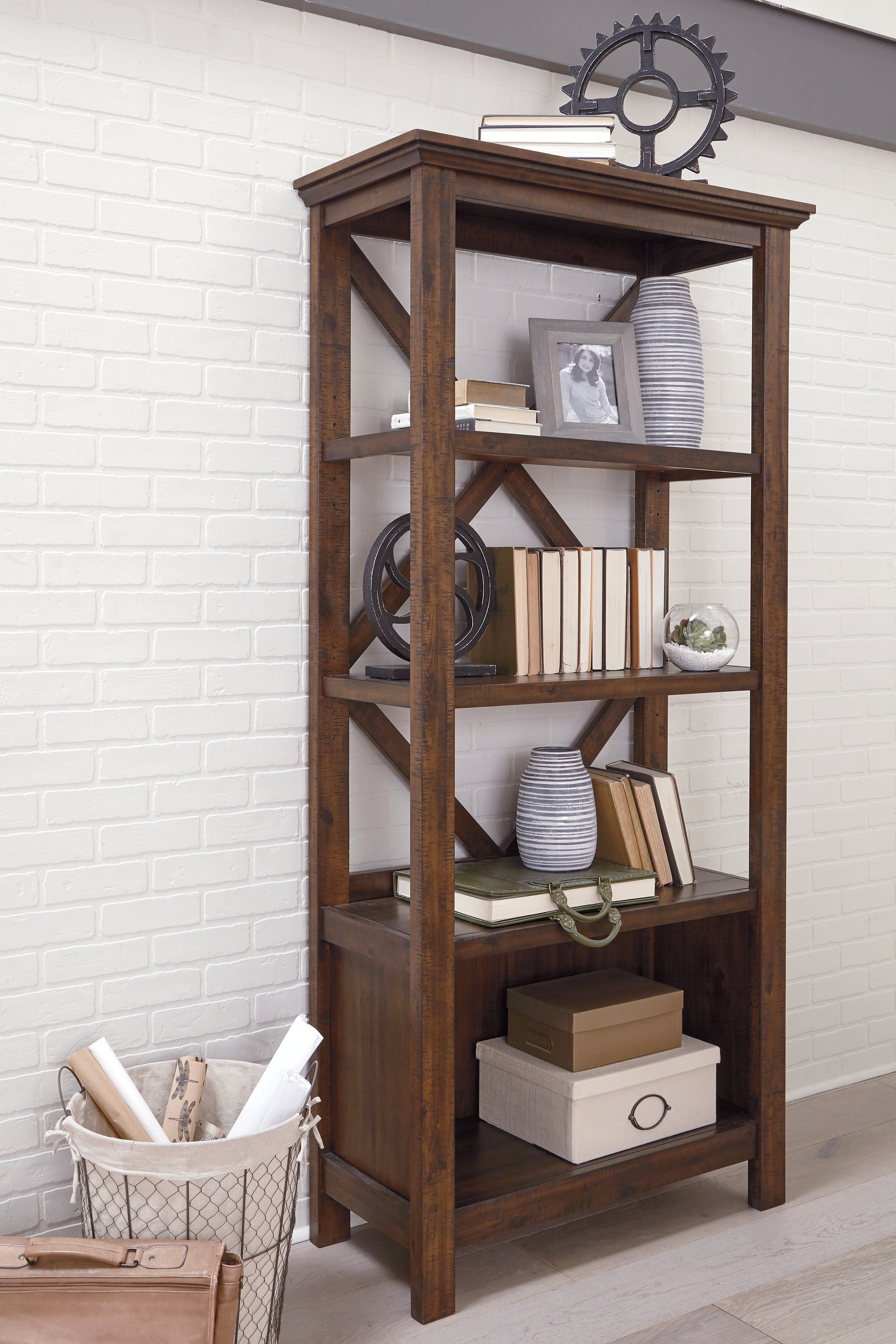 A2Z Furniture - Ashley Furniture - Baldridge Bookcase - Large Bookcase / Rustic Brown - H675-17