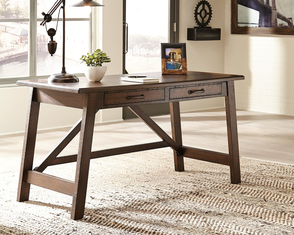 A2Z Furniture - Ashley Furniture - Baldridge Office Desk - Home Office Large Leg Desk / Rustic Brown - H675-44