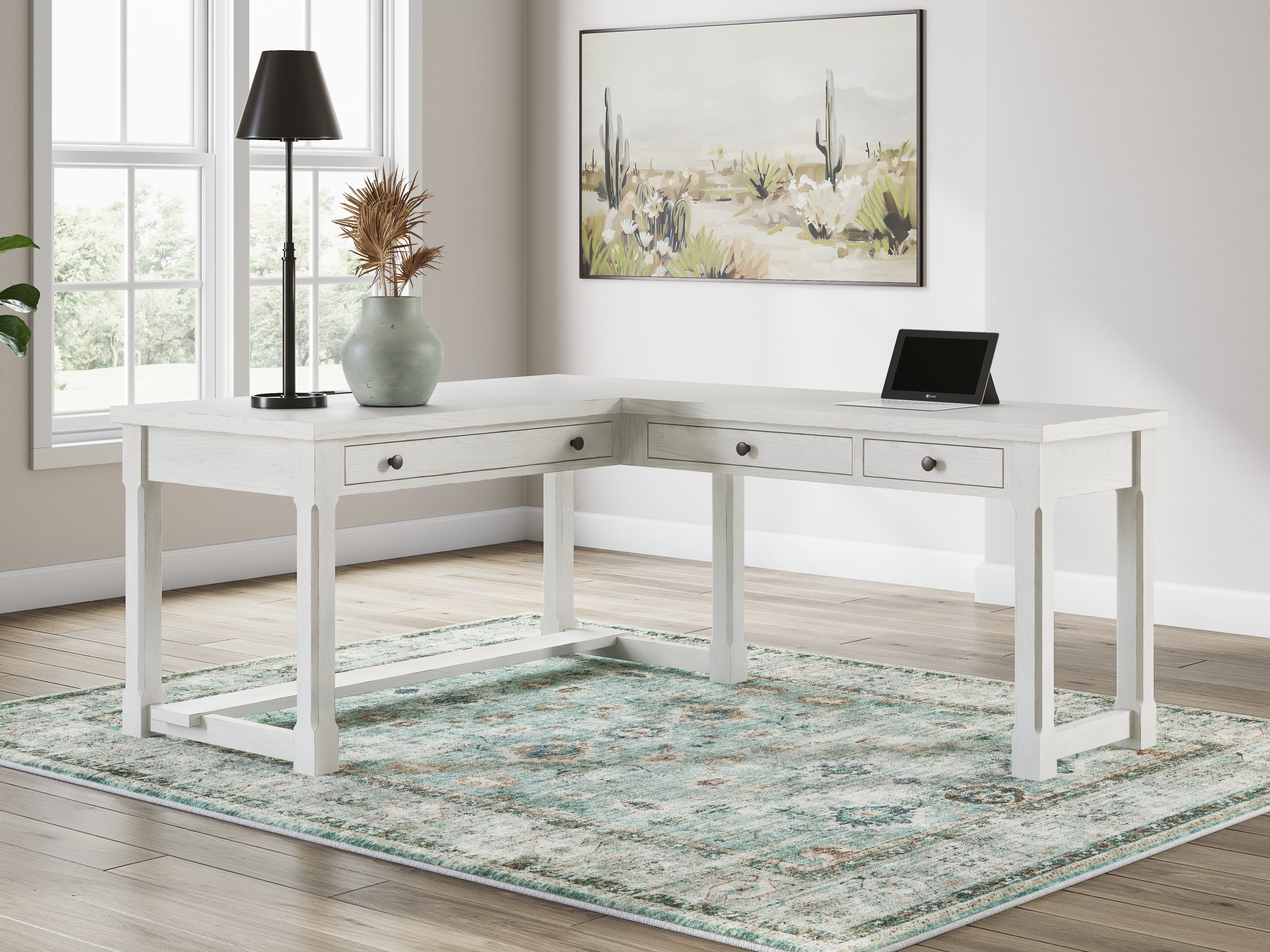 A2Z Furniture - Ashley Furniture - Robbinsdale Office Desk - L-Shaped Home Office Desk / Antique White - H742H1
