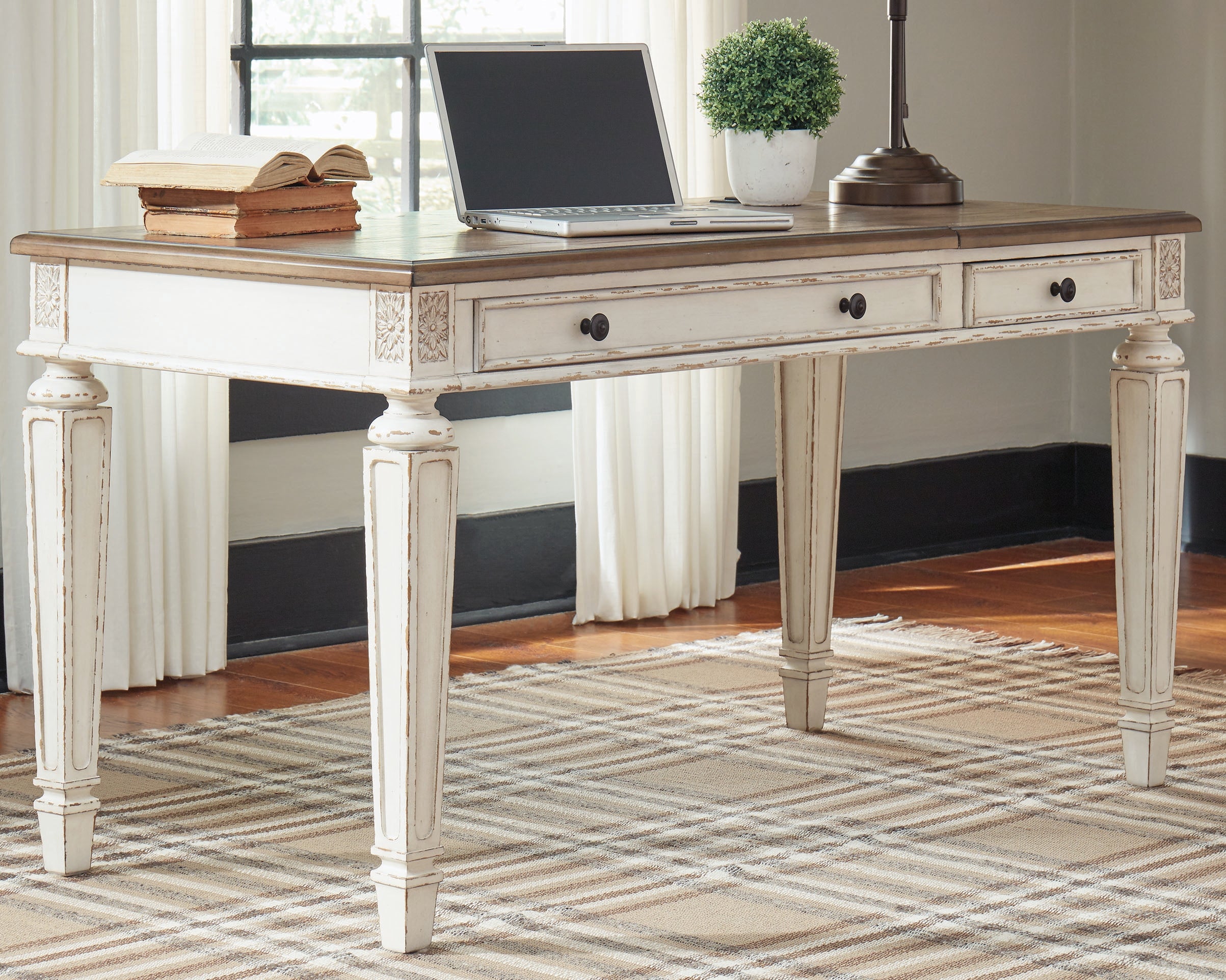 A2Z Furniture - Ashley Furniture - Realyn Office Desk - Home Office Lift Top Desk / White/Brown - H743-134