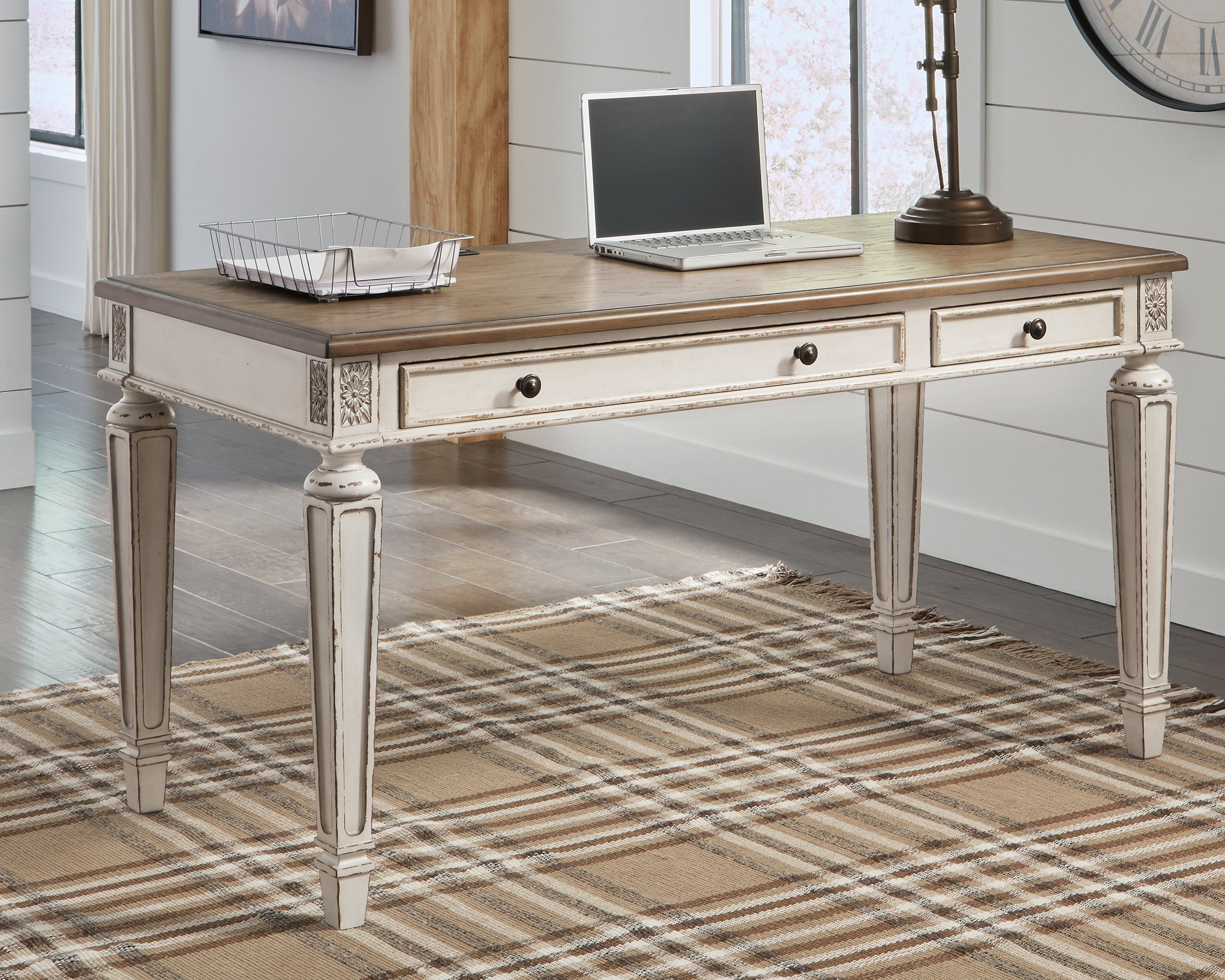 A2Z Furniture - Ashley Furniture - Realyn Office Desk - Home Office Desk / White/Brown - H743-34