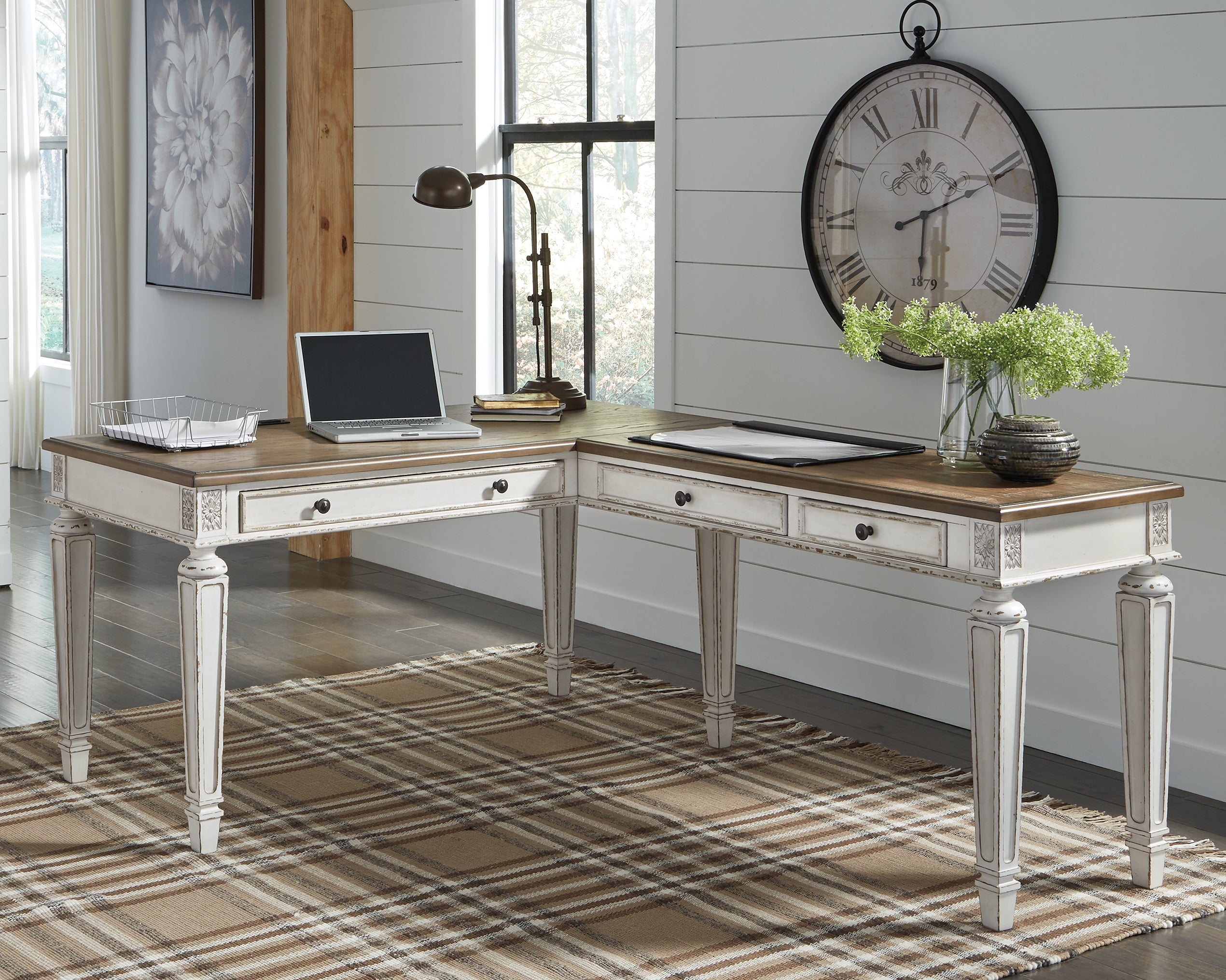 A2Z Furniture - Ashley Furniture - Realyn Office Desk - 2-Piece Home Office Desk / White/Brown - H743H1
