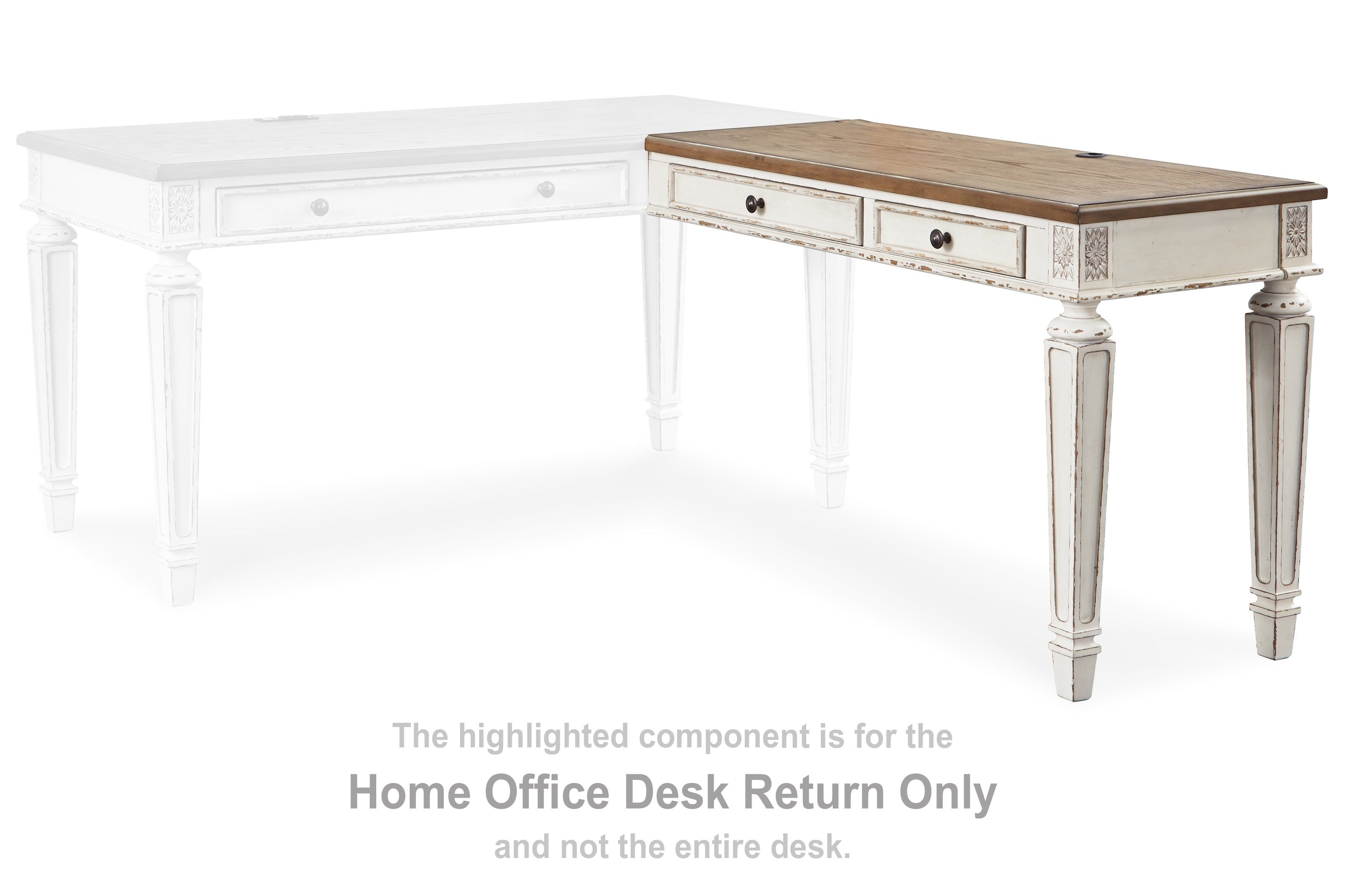 A2Z Furniture - Ashley Furniture - Realyn Office Desk - Home Office Desk Return / White/Brown - H743-34R