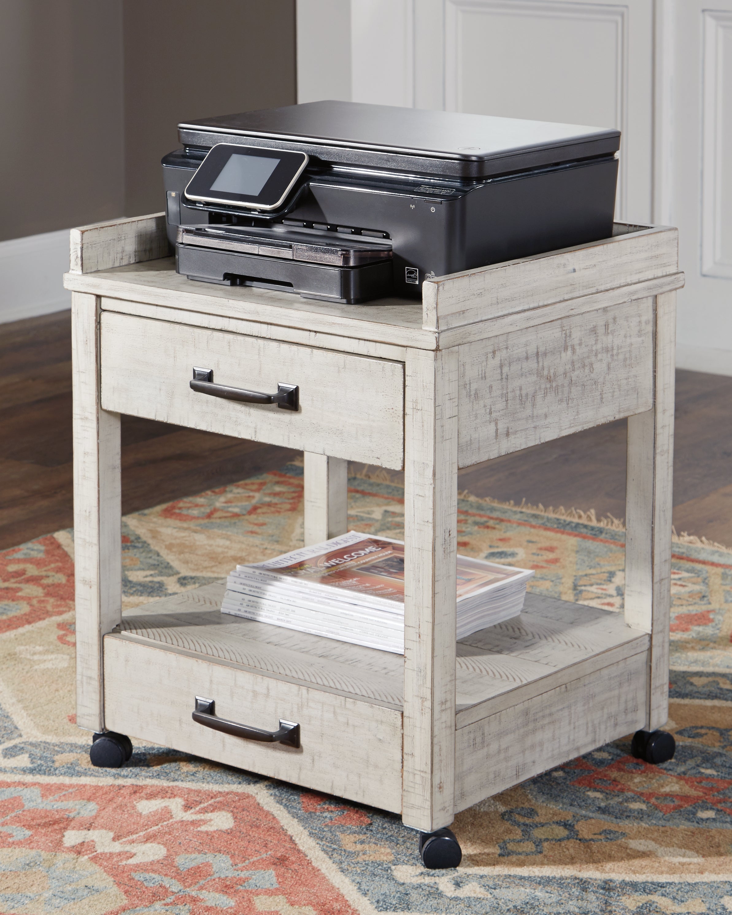 A2Z Furniture - Ashley Furniture - Carynhurst Printer Stand - Printer Stand / Whitewash - H755-11