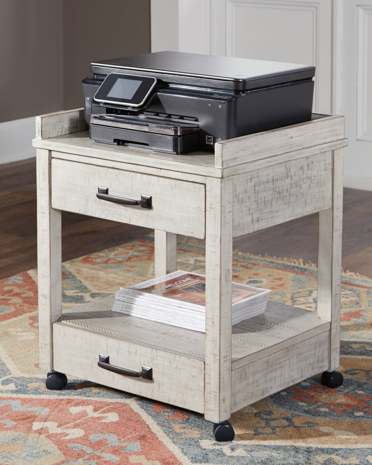 A2Z Furniture - Ashley Furniture - Carynhurst Printer Stand - Printer Stand / Whitewash - H755-11