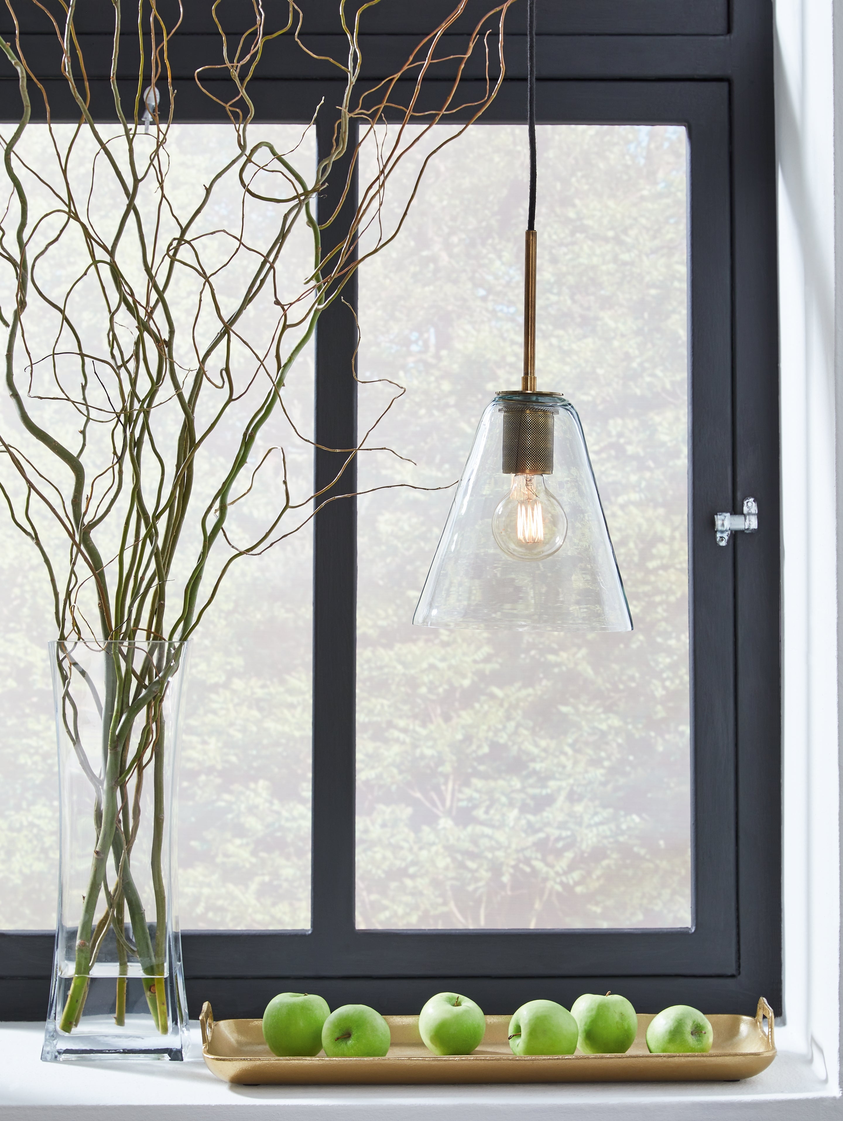 A2Z Furniture - Ashley Furniture - Collbrook Lighting - Glass Pendant Light (1/CN) / Clear/Brass - L000668