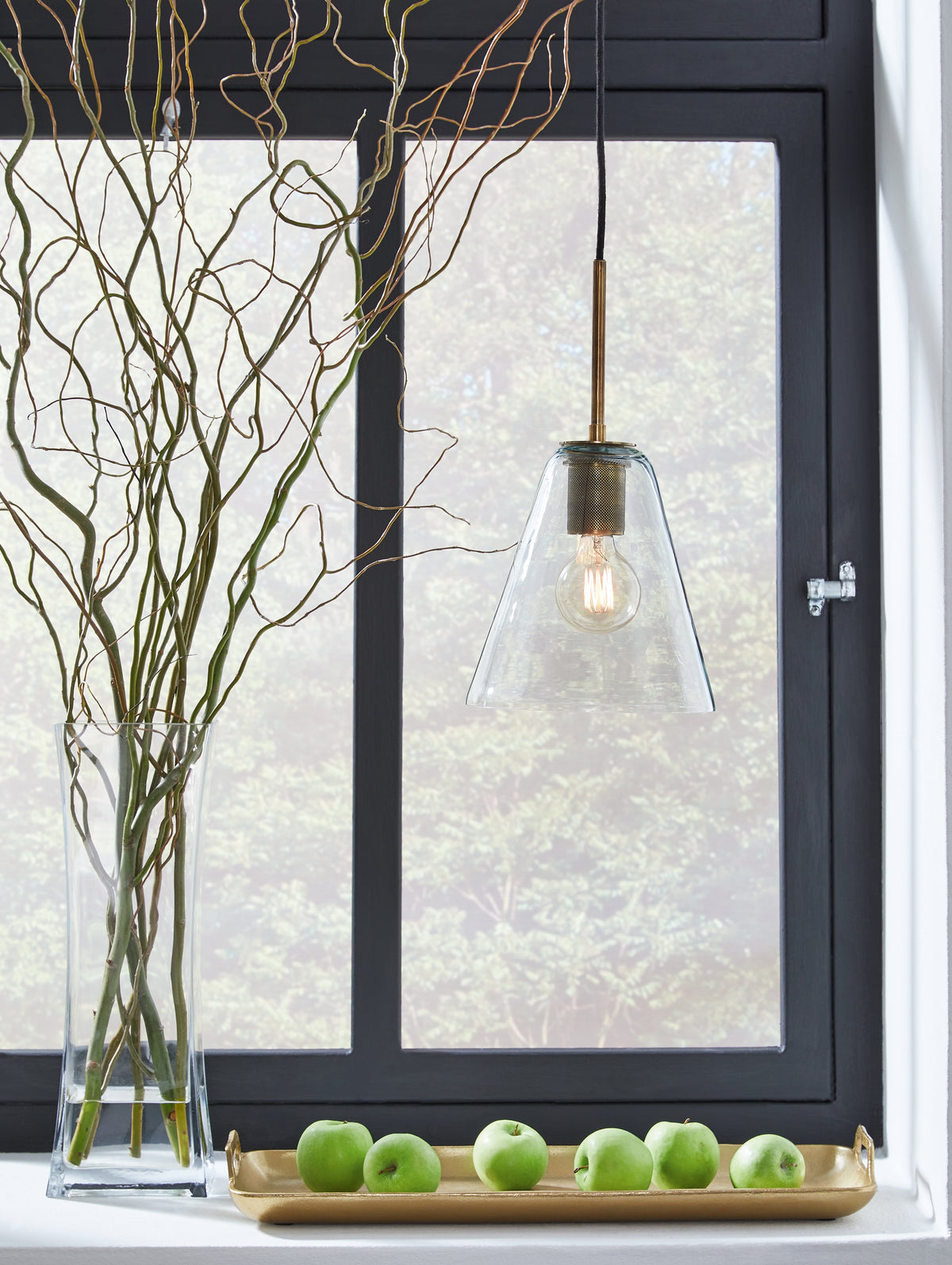 A2Z Furniture - Ashley Furniture - Collbrook Lighting - Glass Pendant Light (1/CN) / Clear/Brass - L000668