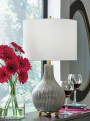 A2Z Furniture - Ashley Furniture - Judlen Lighting - Ceramic Table Lamp (1/CN) / Gray/Gold Finish - L100844