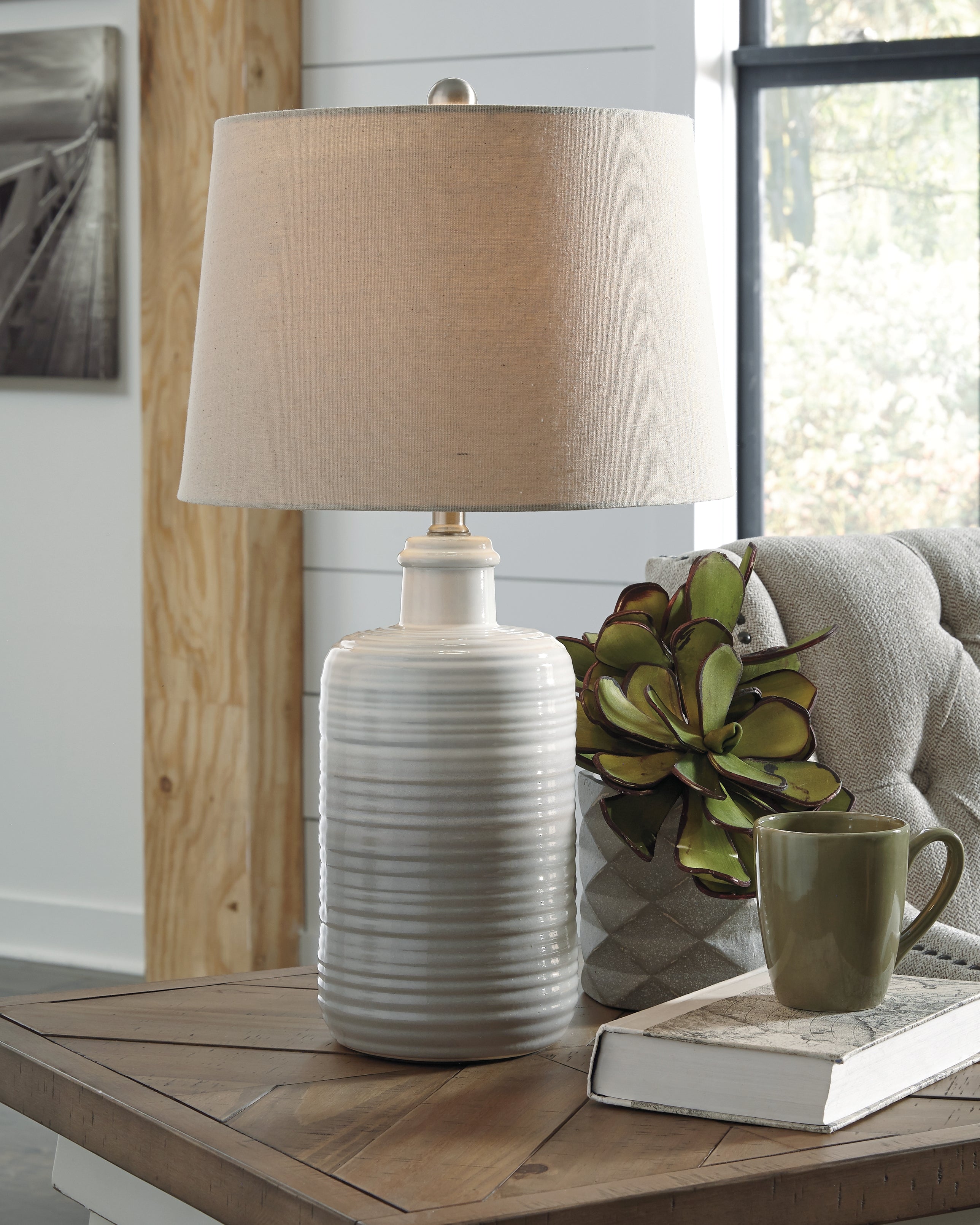 A2Z Furniture - Ashley Furniture - Marnina Lighting - Ceramic Table Lamp (Set of 2) / Taupe - L121854